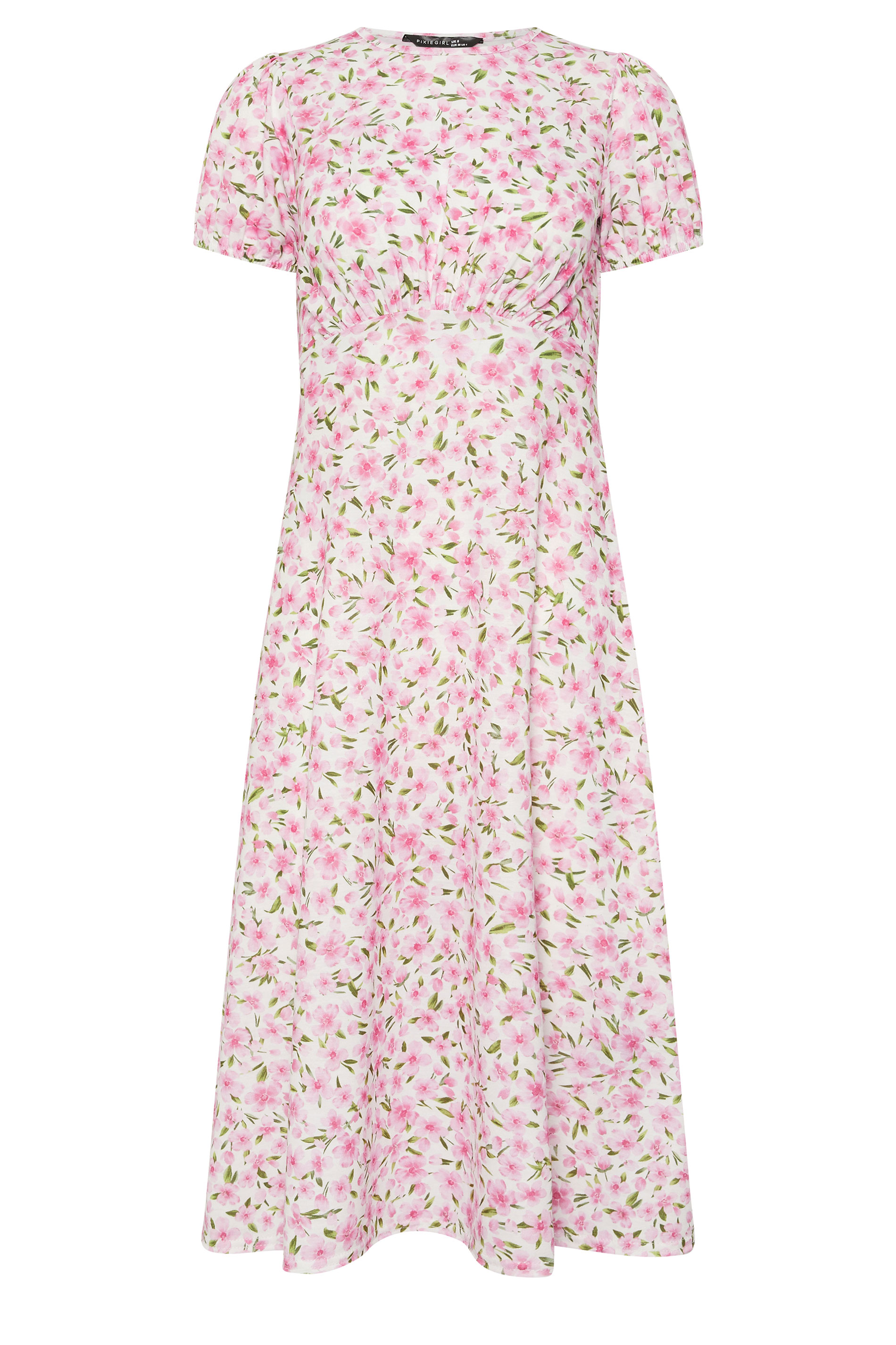 PixieGirl Petite Women's Pink & White Floral Midi Dress | PixieGirl 5