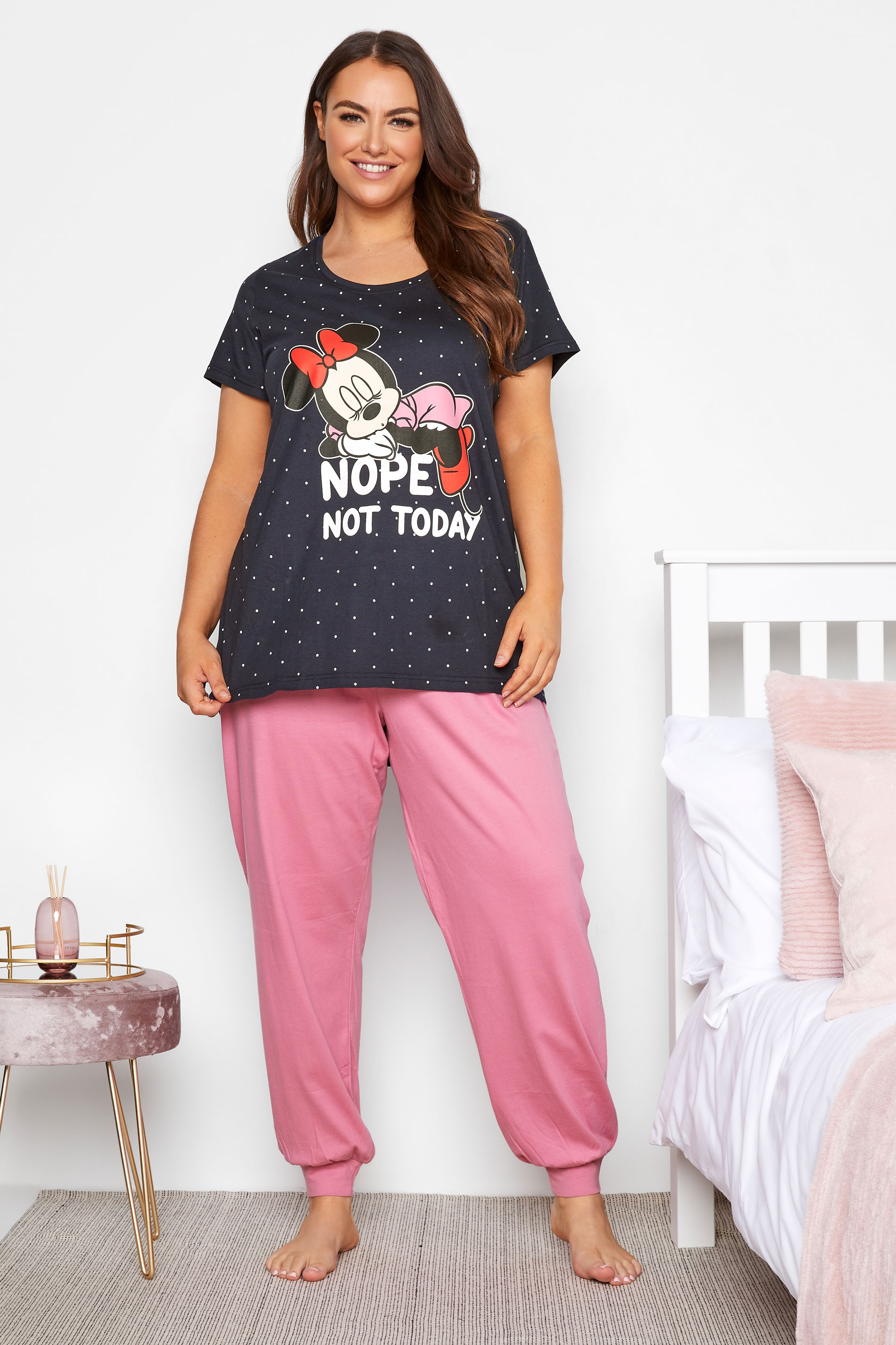 DISNEY Navy 'Nope Not Today' Minnie Slogan Pyjama Set_A.jpg