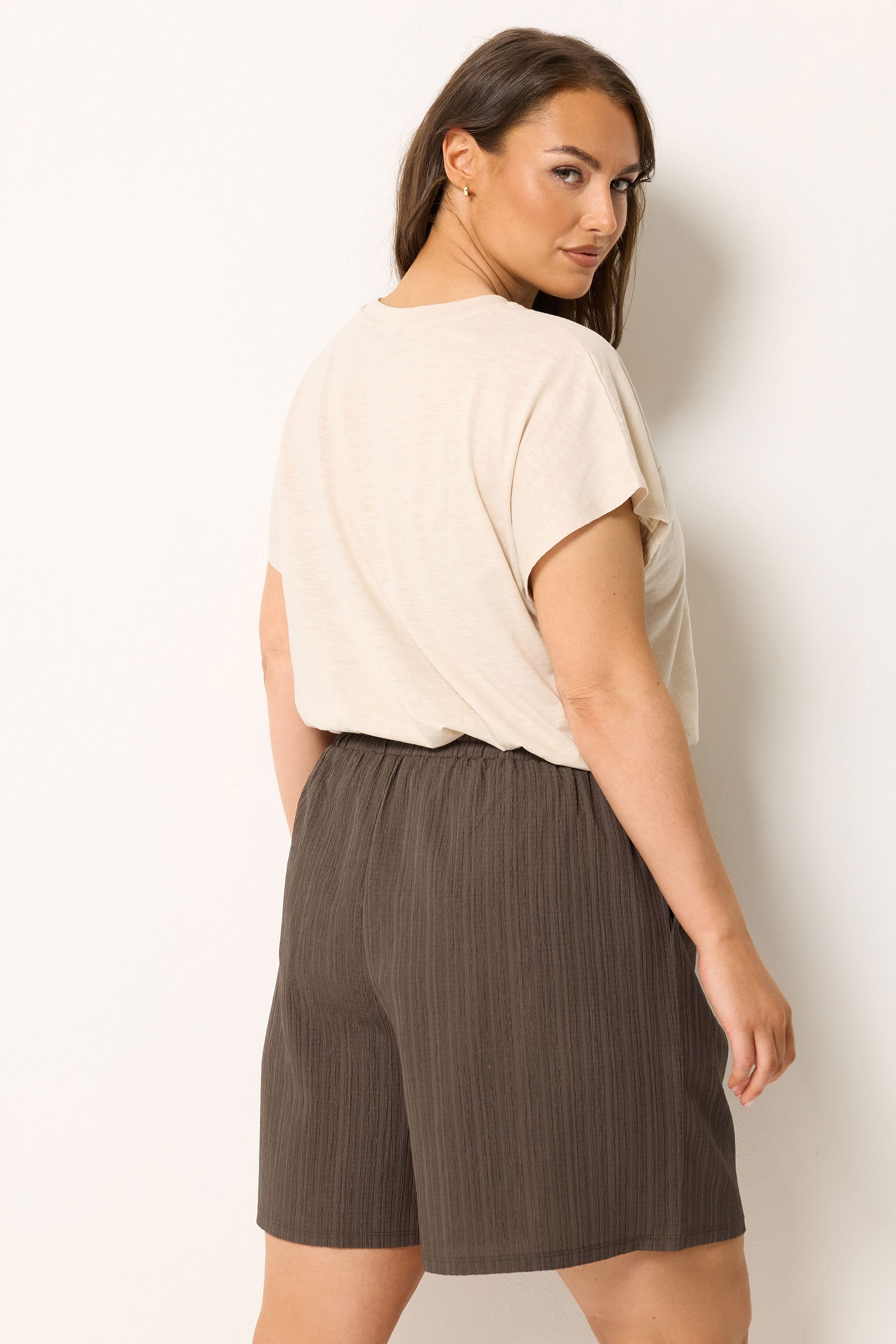 YOURS Plus Size Chocolate Brown Textured Shorts | Yours Clothing 2