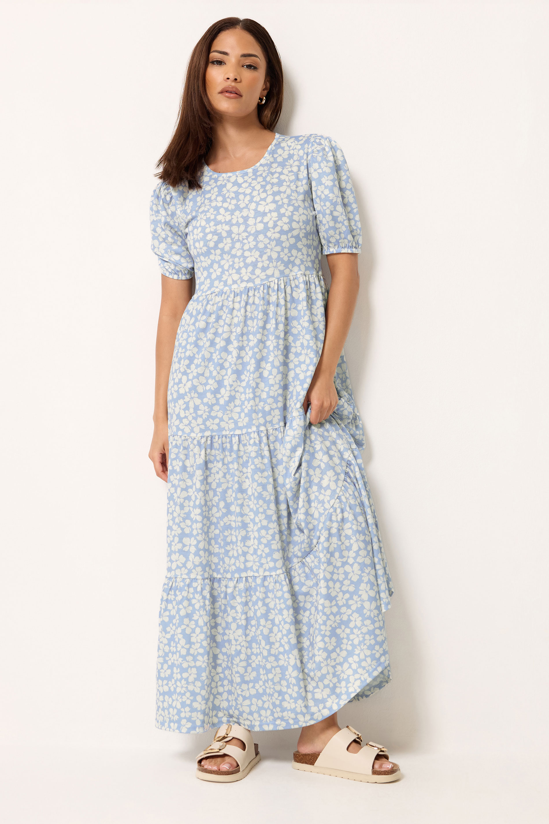 PixieGirl Blue Ditsy Tiered Maxi Dress | PixieGirl 3