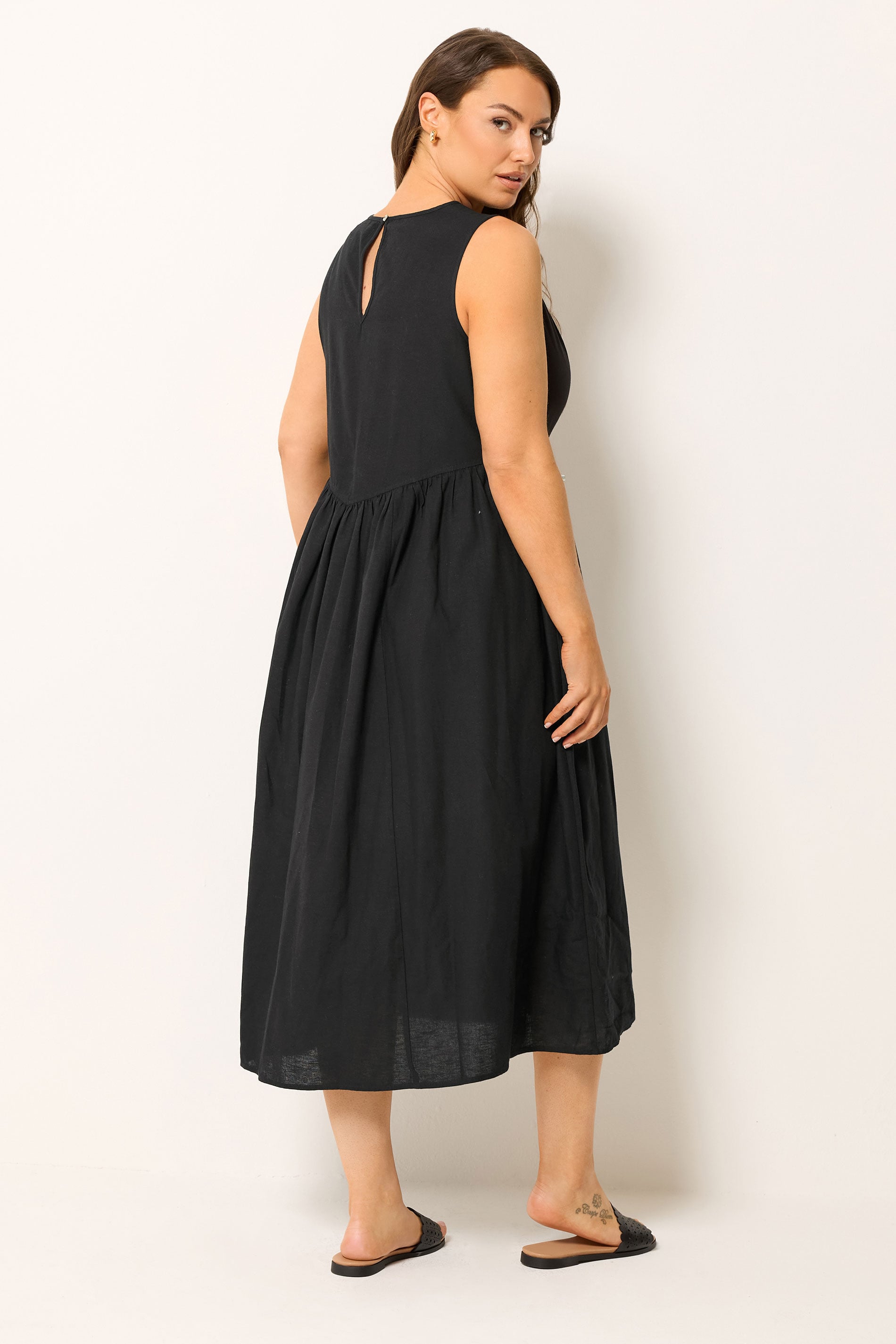 YOURS Plus Size Black Linen Midi Dress | Yours Clothing 2