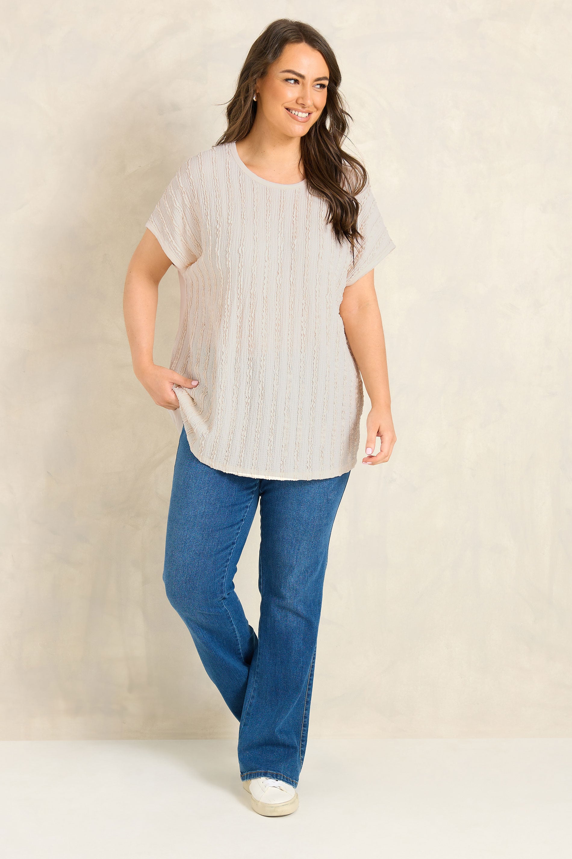 EVANS Plus Size Ivory White Textured Front Top | Evans 1
