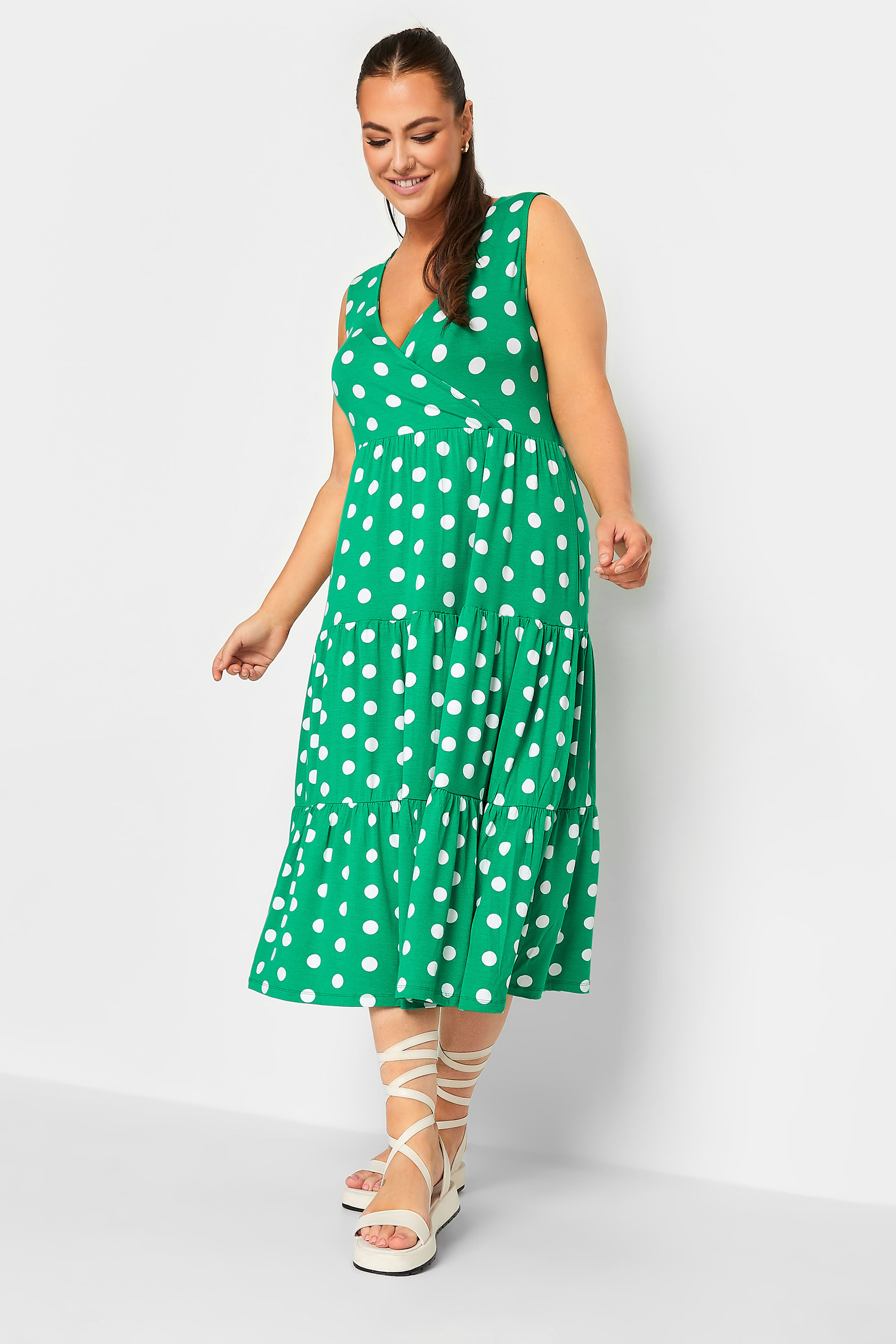 YOURS Plus Size Green Polka Dot Print Sleeveless Maxi Dress | Yours Clothing  1