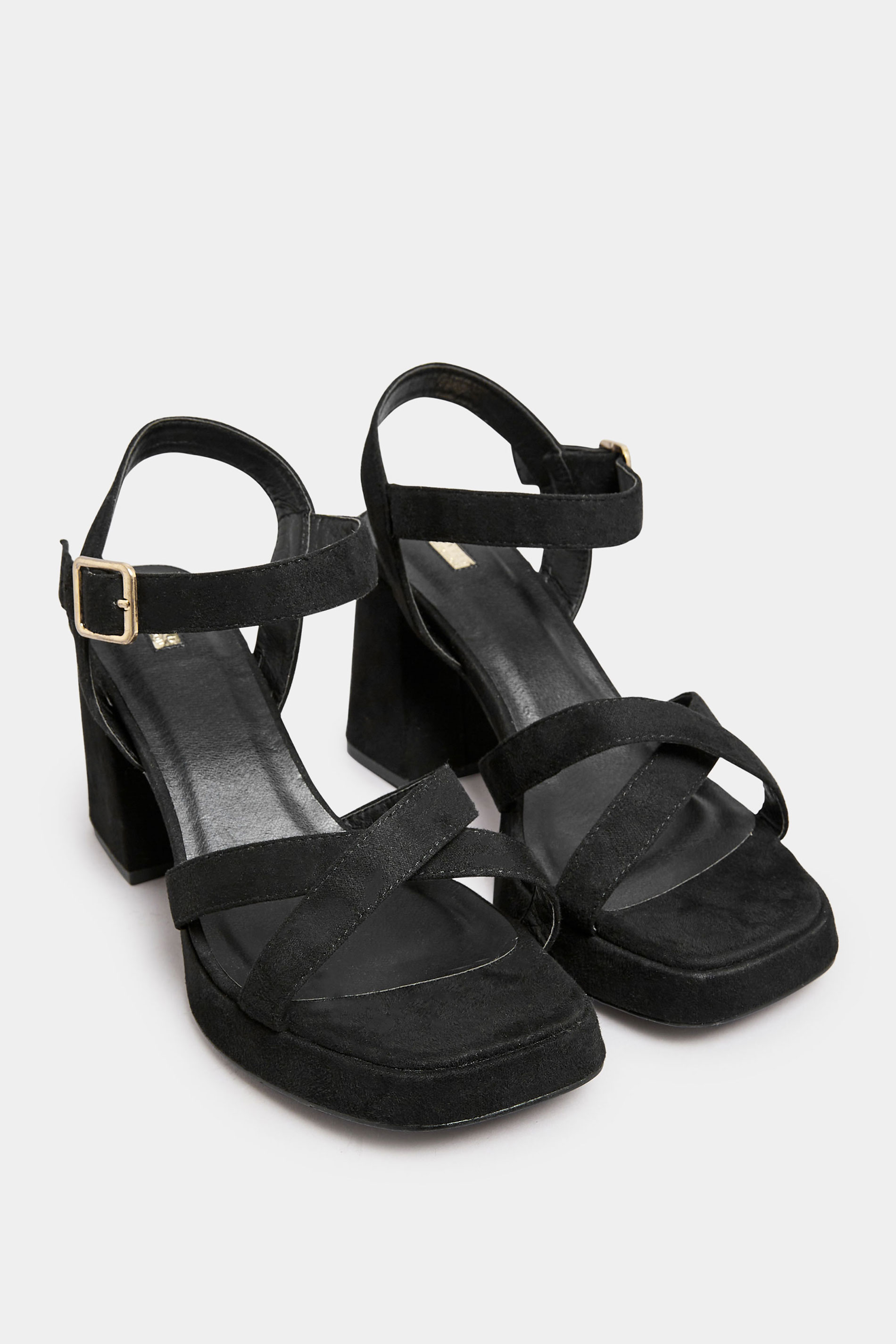 Black Platform Sandal Heels In Wide E Fit & Extra Wide EEE Fit | Yours Clothing  2