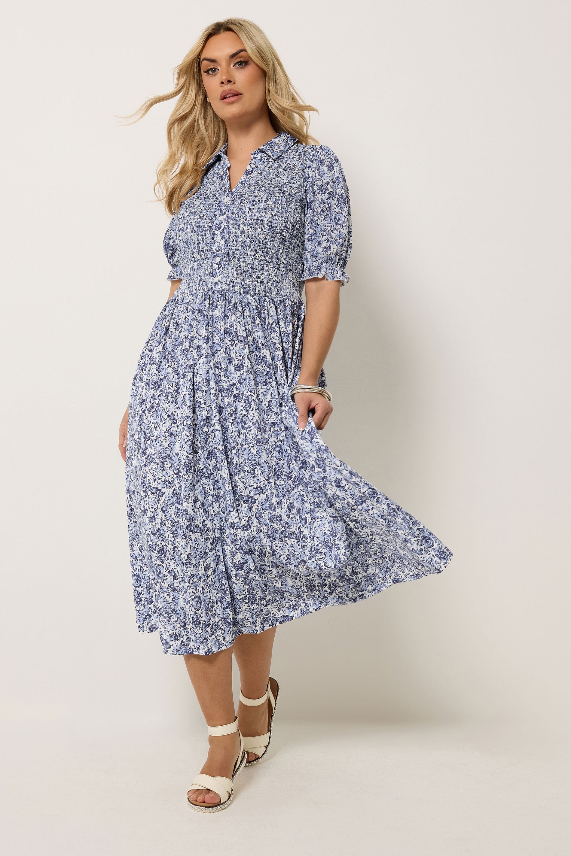 YOURS Plus Size Blue Floral Midi Dress | Yours Clothing 3