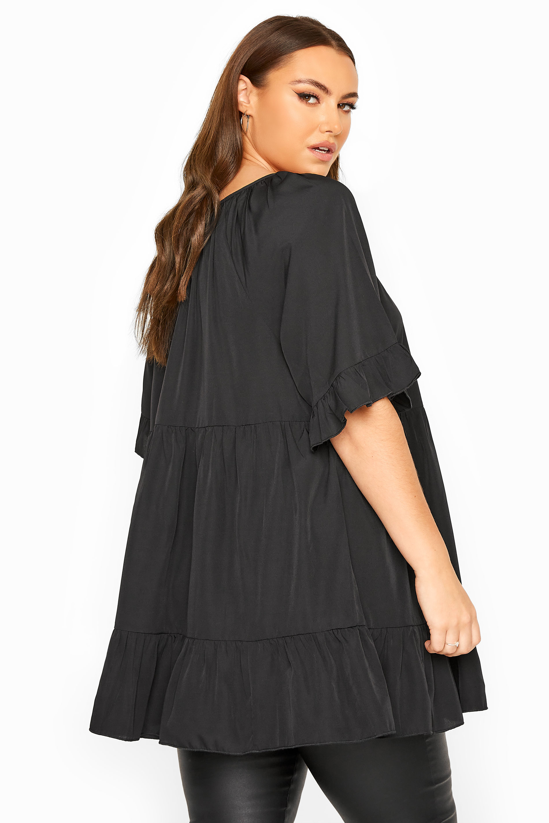 LIMITED COLLECTION Black Smock Tiered Blouse | Yours Clothing