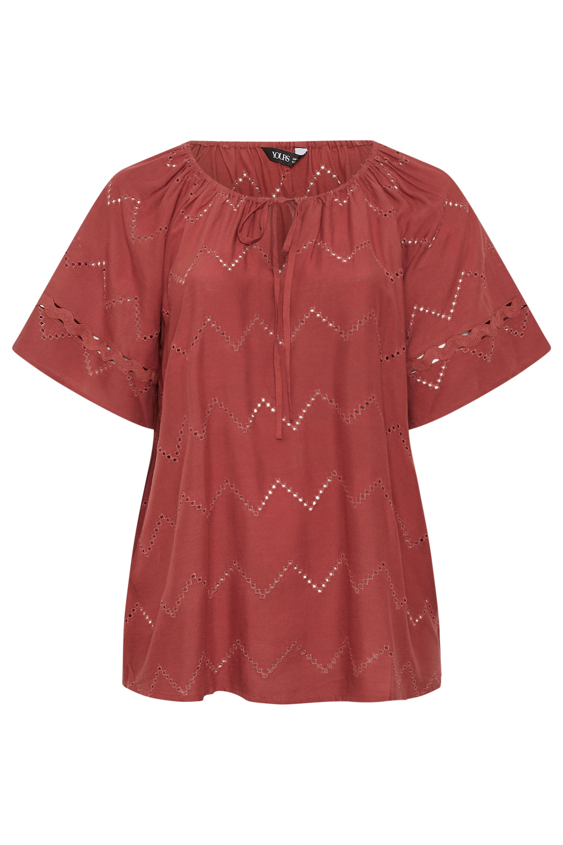 YOURS Plus Size Red Broderie Anglaise Scallop Blouse | Yours Clothing 5