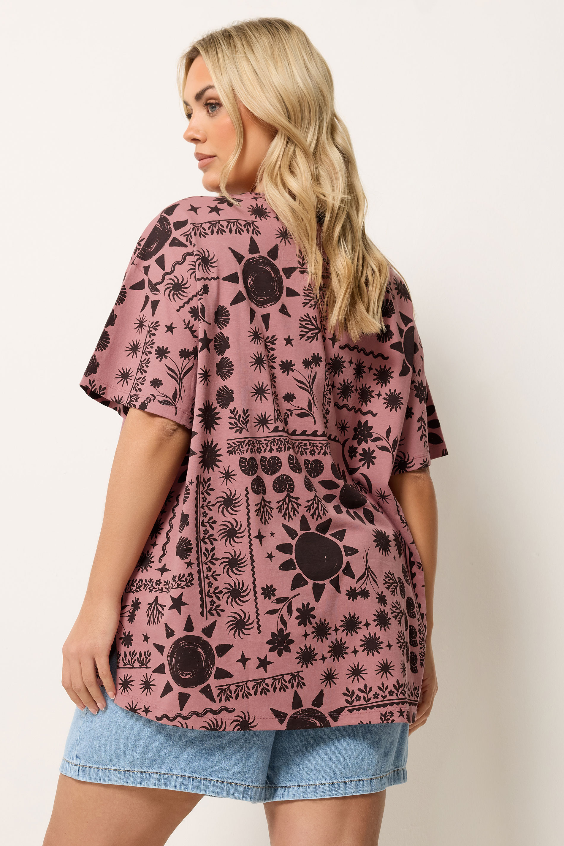 YOURS Plus Size Pink Mixed Celestial T-Shirt | Yours Clothing 2