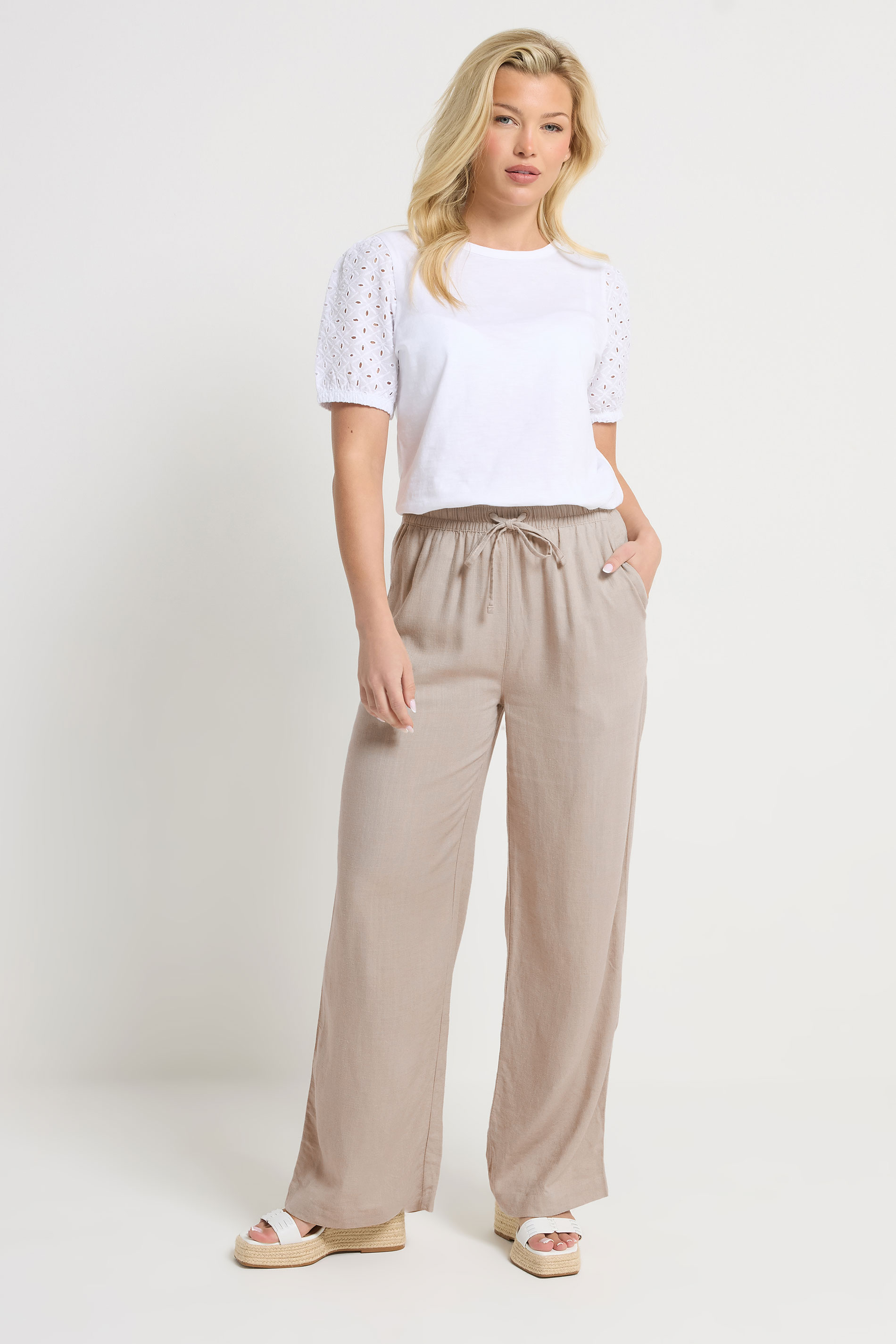 M&Co Natural Brown Wide Leg Linen Trousers | M&Co 2