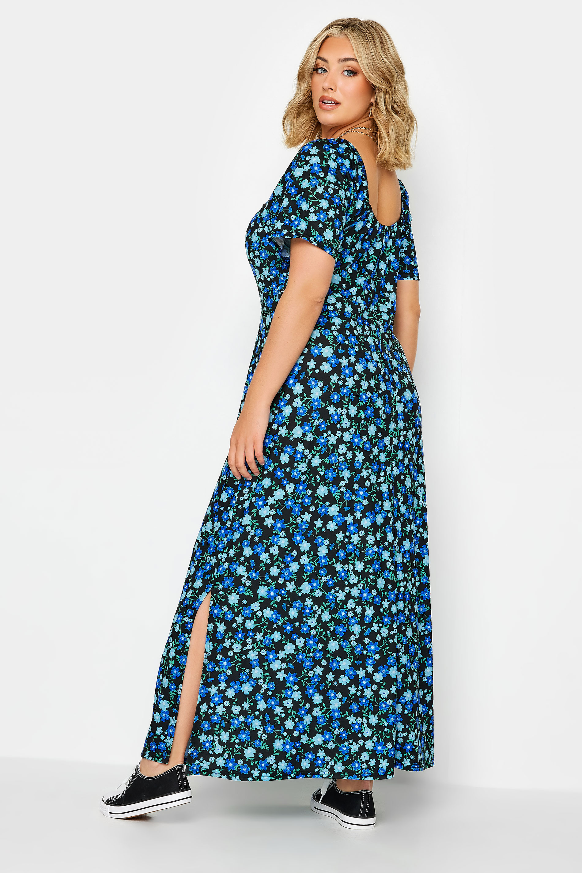 LIMITED COLLECTION Plus Size Blue Floral Square Neck Maxi Dress | Yours Clothing 3