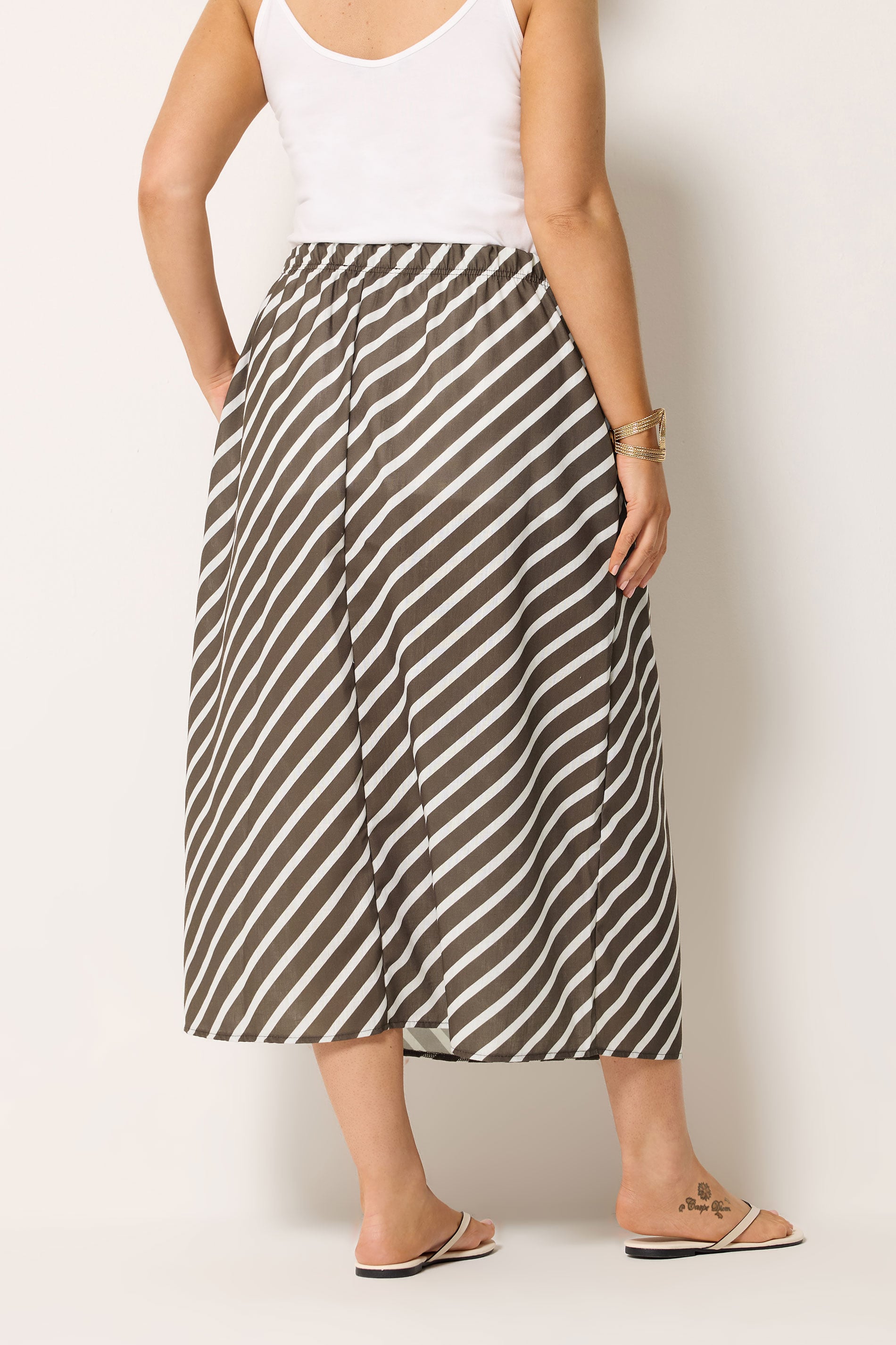 YOURS Plus Size Ivory White Linen Look Stripe Skirt | Yours Clothing 4