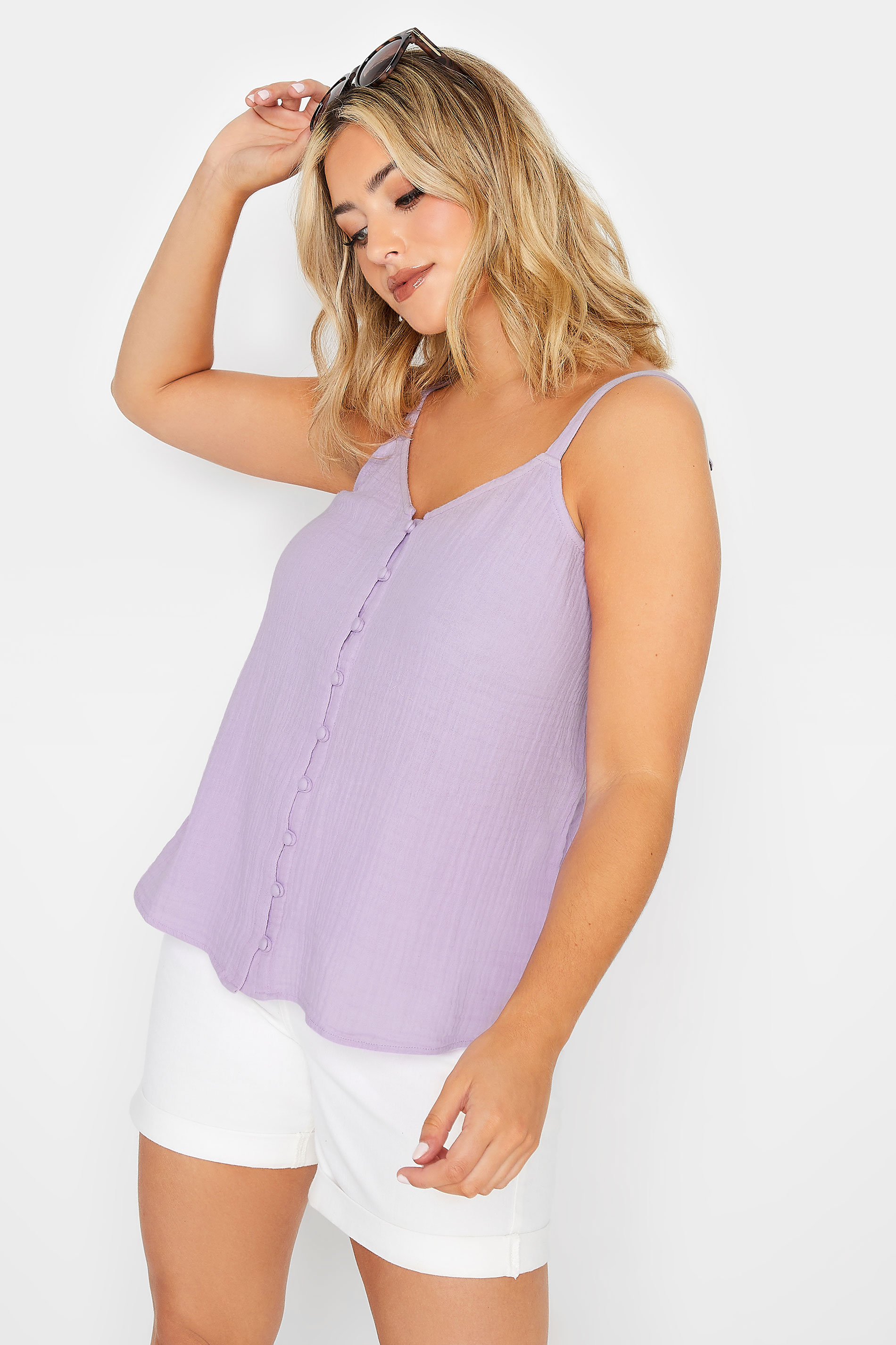 YOURS Plus Size Lilac Purple Button Cami Top | Yours Clothing 2