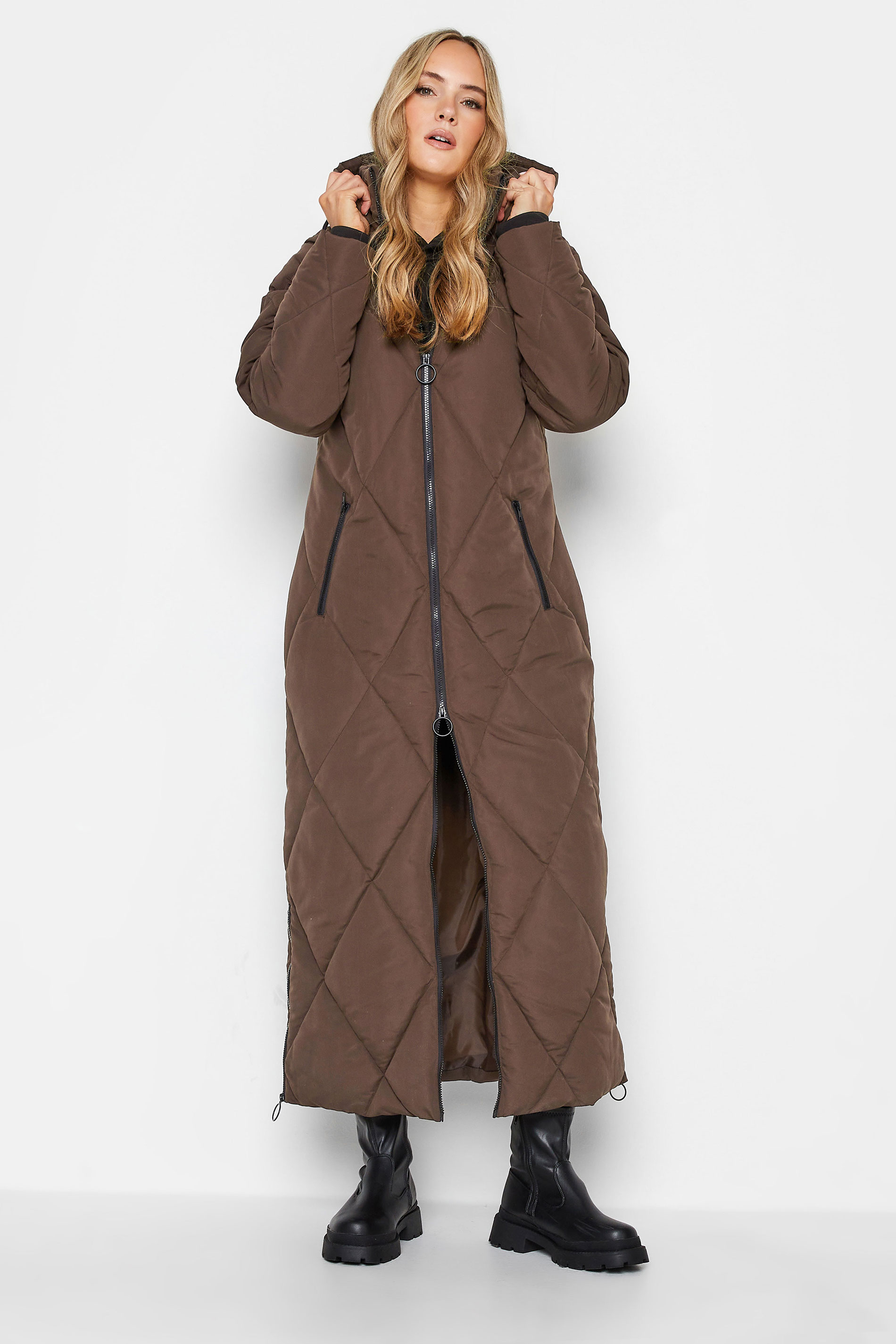 LTS Tall Women's Brown Maxi Puffer Coat | Long Tall Sally 1