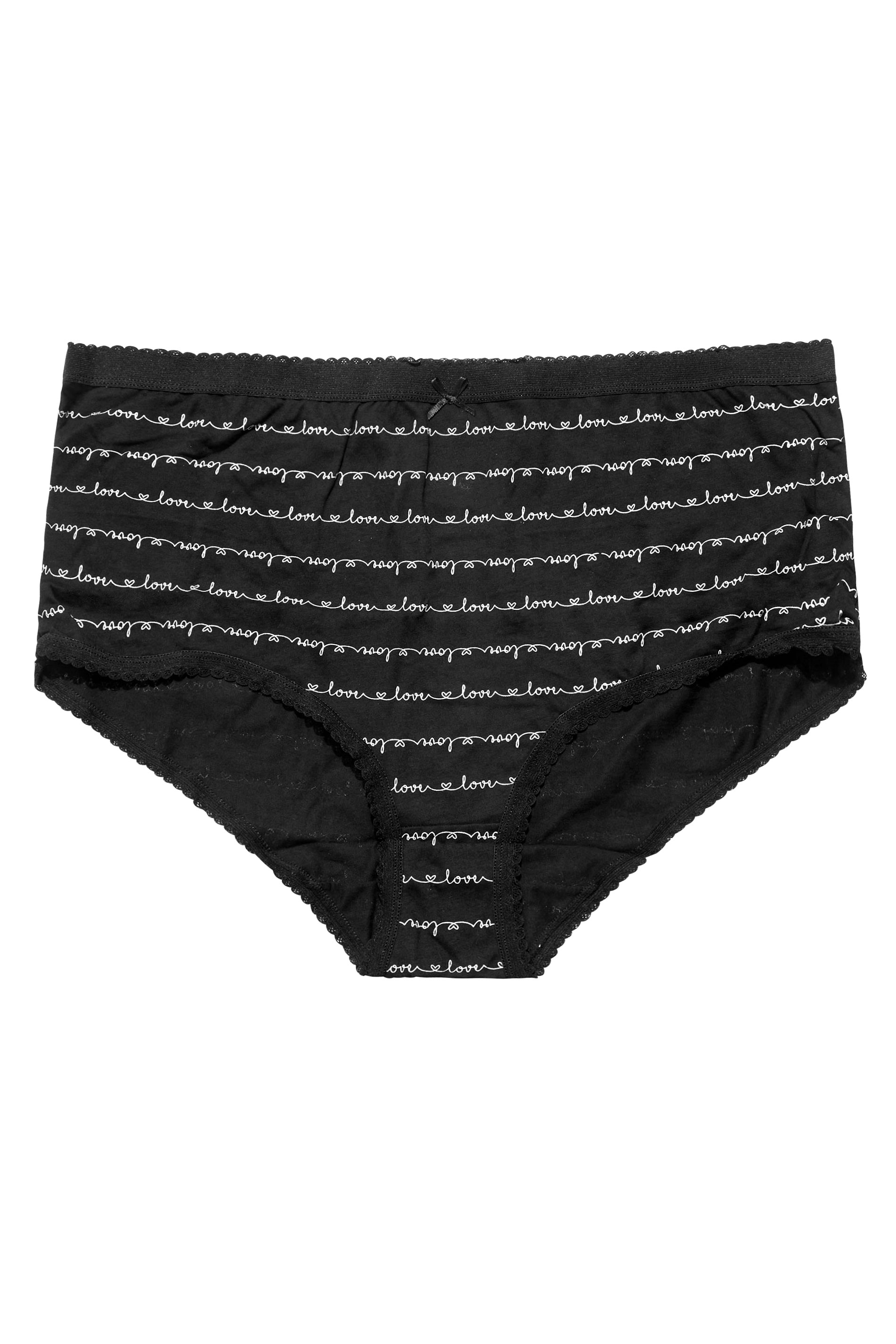 Plus Size 5 PACK Black Love Logo Print High Waisted Full Briefs | Yours Clothing  3
