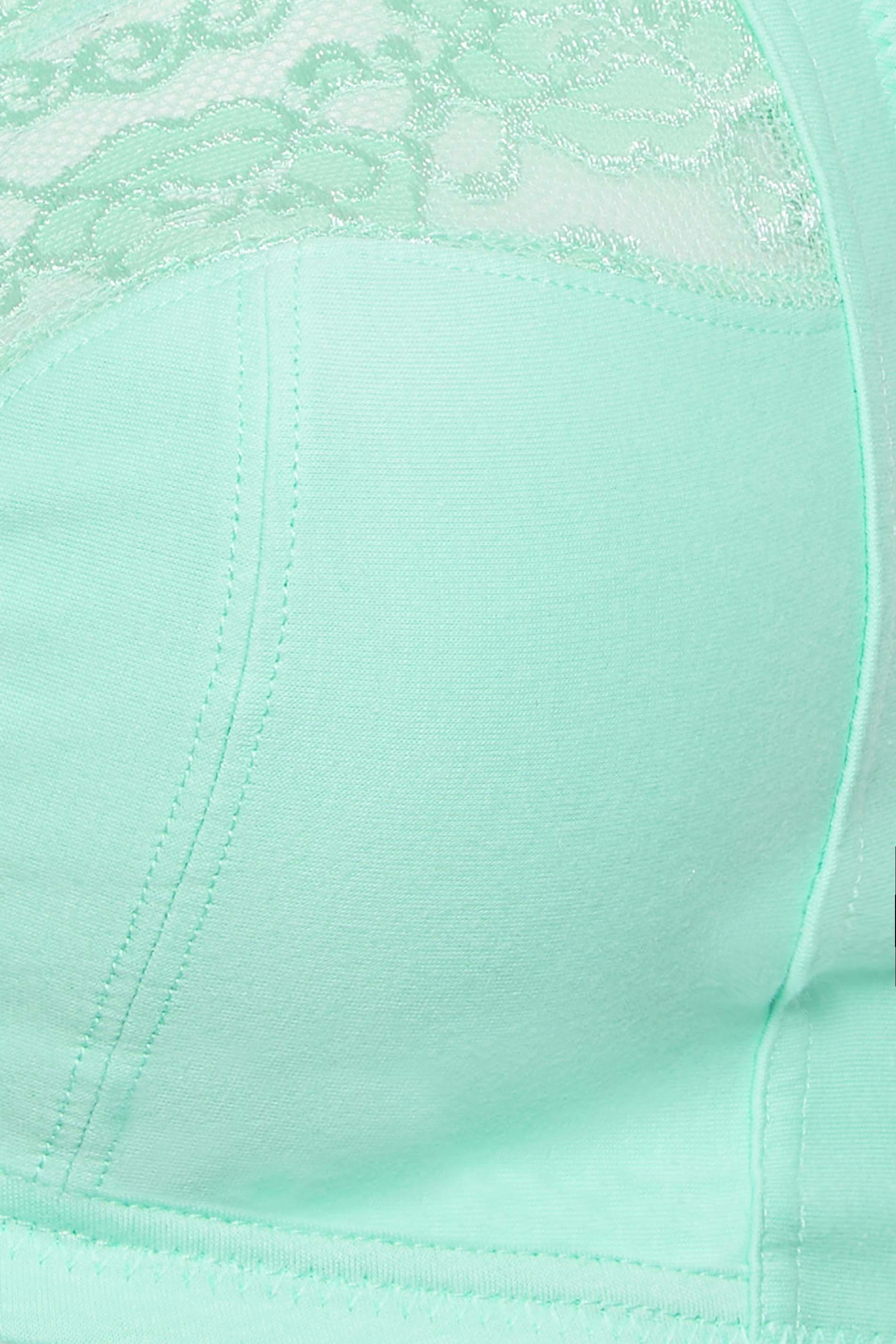 YOURS Plus Size Green Cotton Lace Trim Non-Wired Bra | Yours Clothing 2