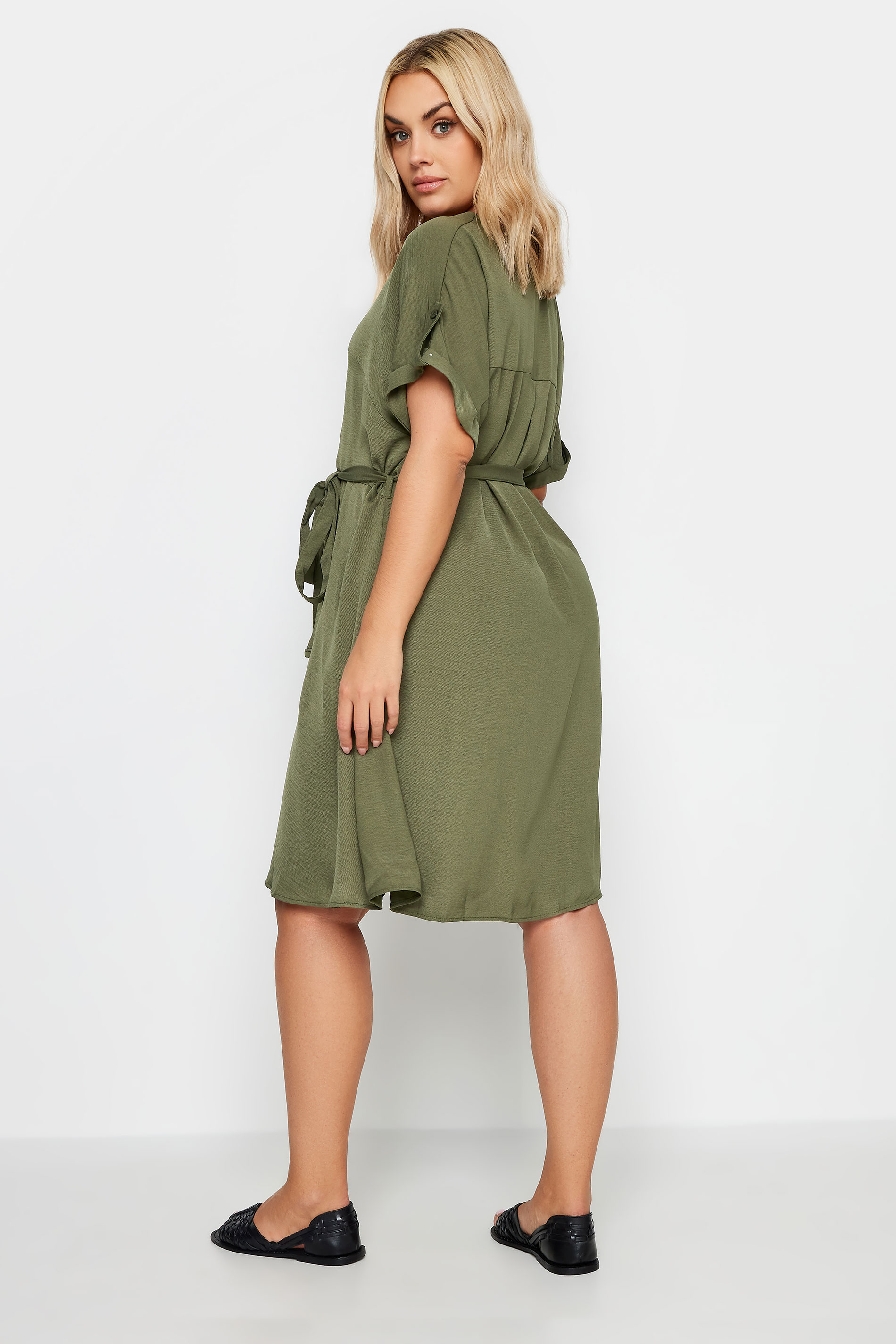 YOURS Curve Plus Size Khaki Green Utility Dress | Yours Clothing  3