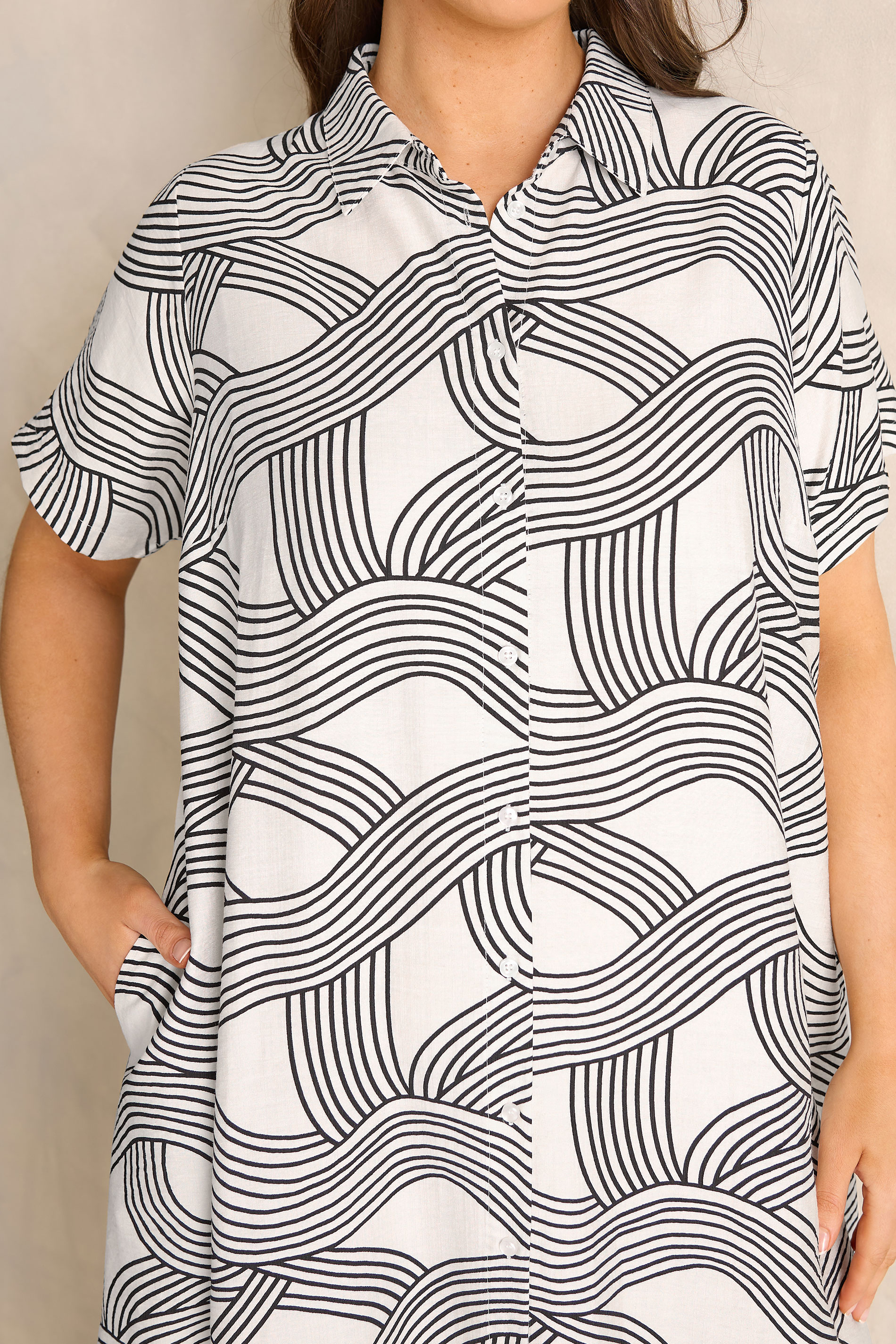EVANS Plus Size White & Black Linear Shirt Dress | Evans 5