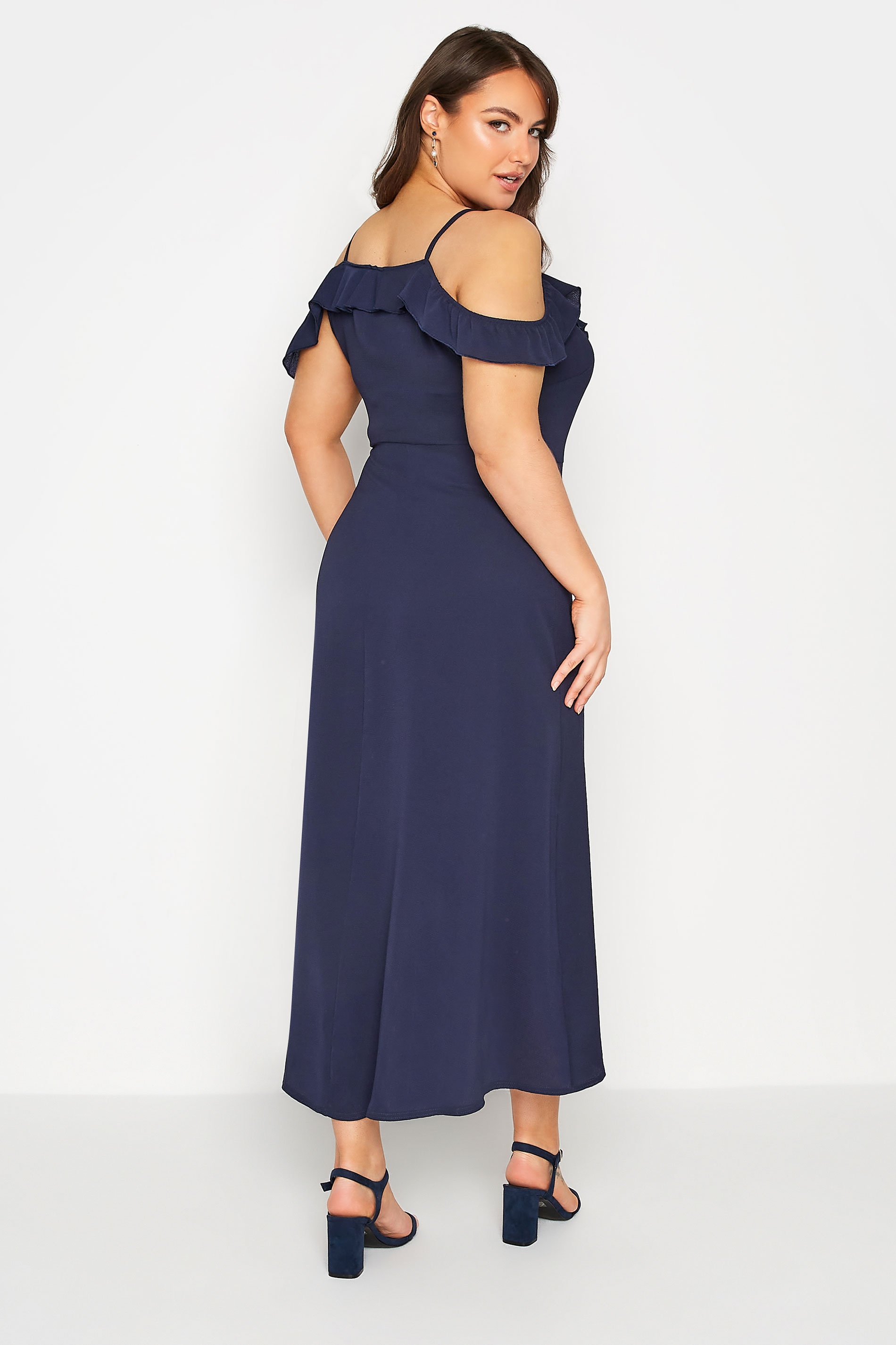 Robes Grande Taille Grande taille  Robes Longues | YOURS LONDON - Robe Maxi Bleue Marine Bardot Volanté - MO21170