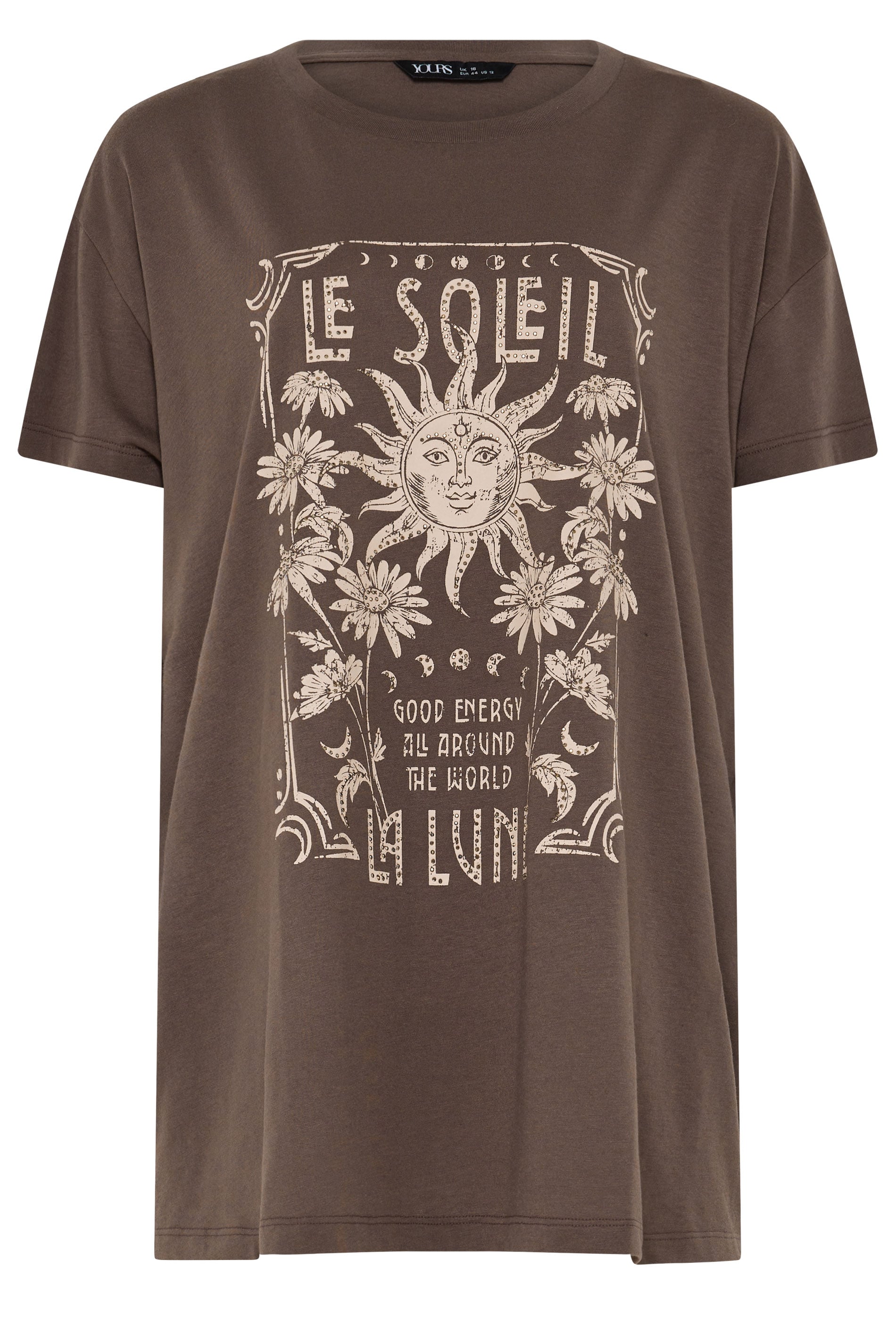 YOURS Plus Size Brown 'Le Soleil' Sun T-Shirt | Yours Clothing 5