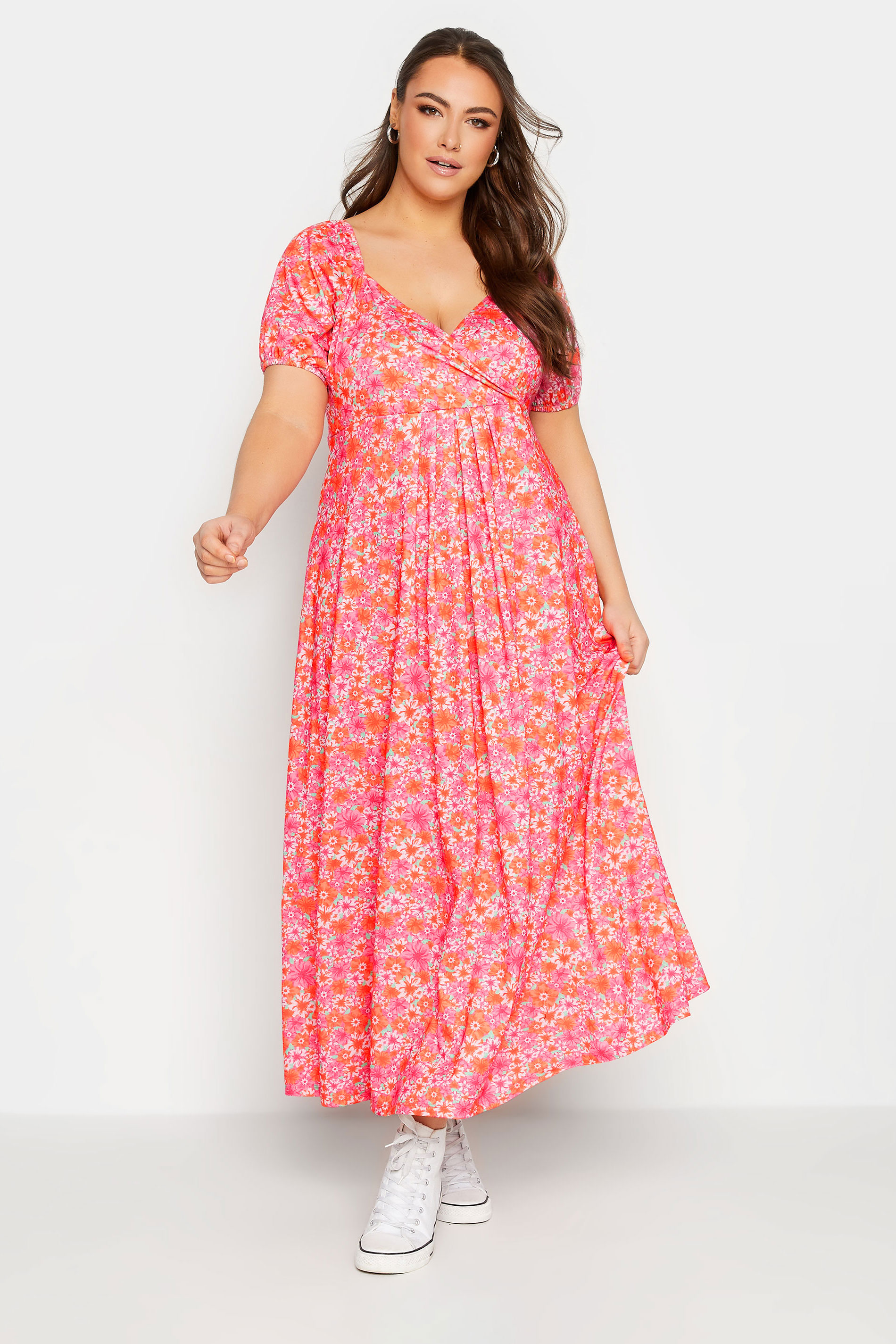 LIMITED COLLECTION Curve Plus Size Pink Floral Wrap Maxi Dress | Yours Clothing  1