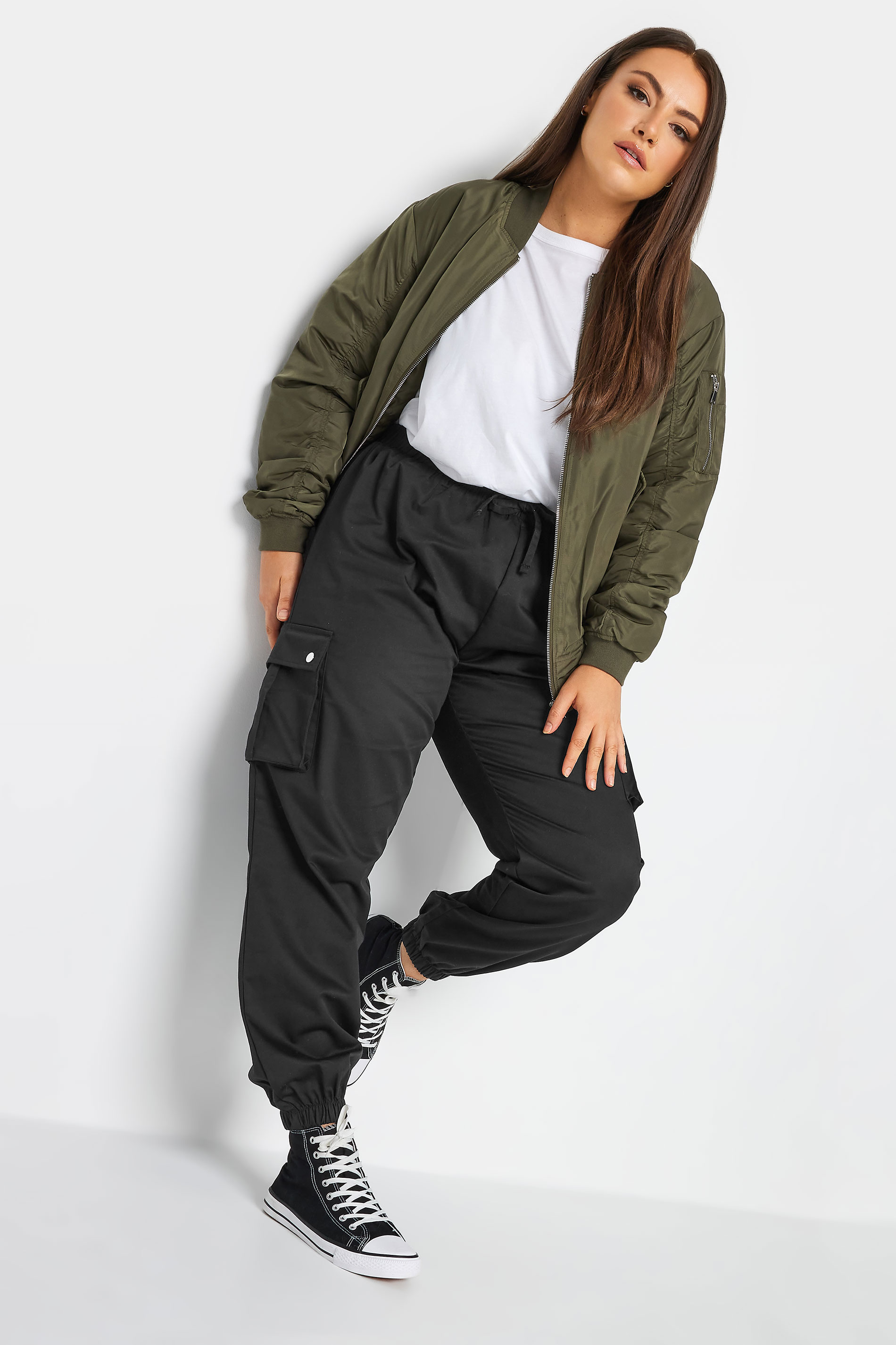 YOURS Curve Black Cuffed Cargo Trousers | Yours Clothing 2