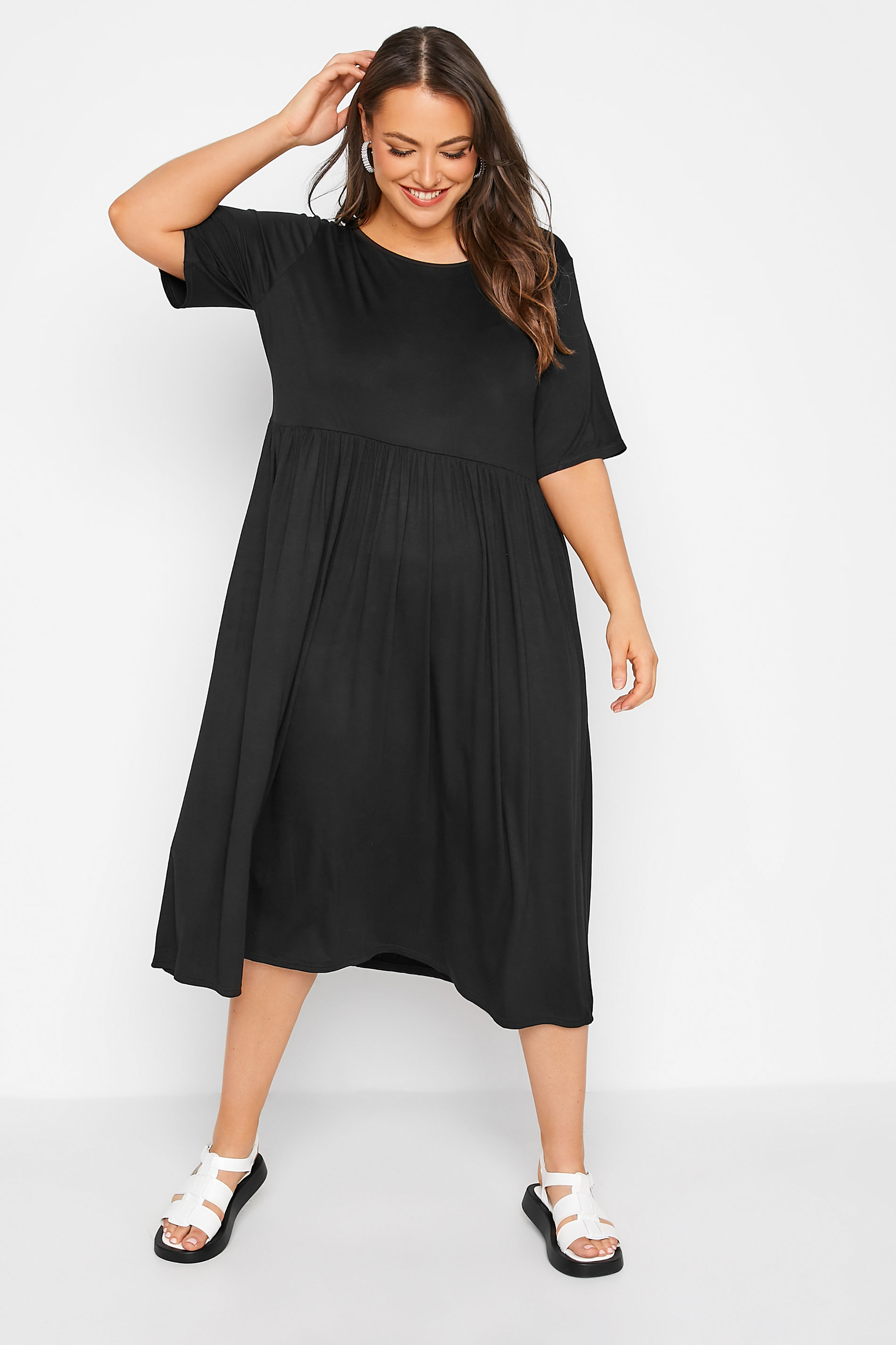 Robes Grande Taille Grande taille  Robes Smocké | LIMITED COLLECTION - Robe Midi Noire Design Uni - IY02735