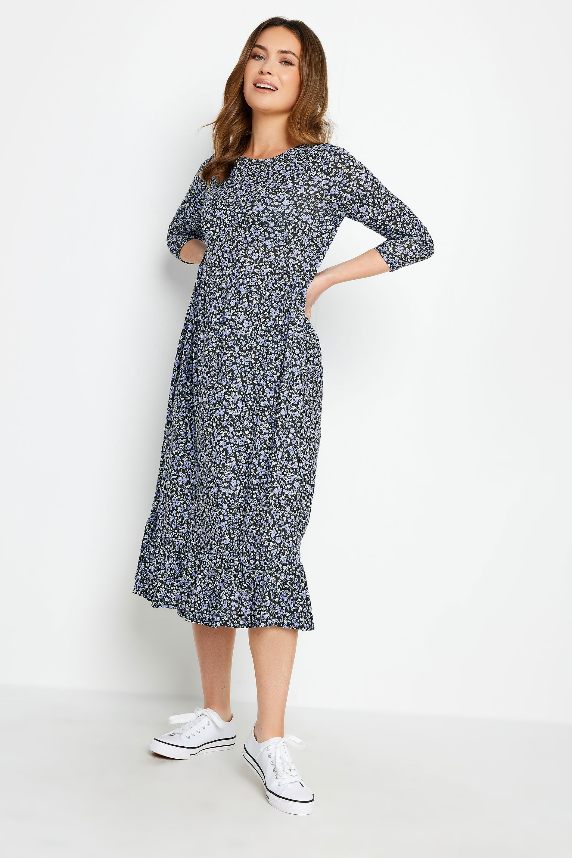 M&Co Petite Blue Ditsy Floral Print Midi Dress | M&Co 2