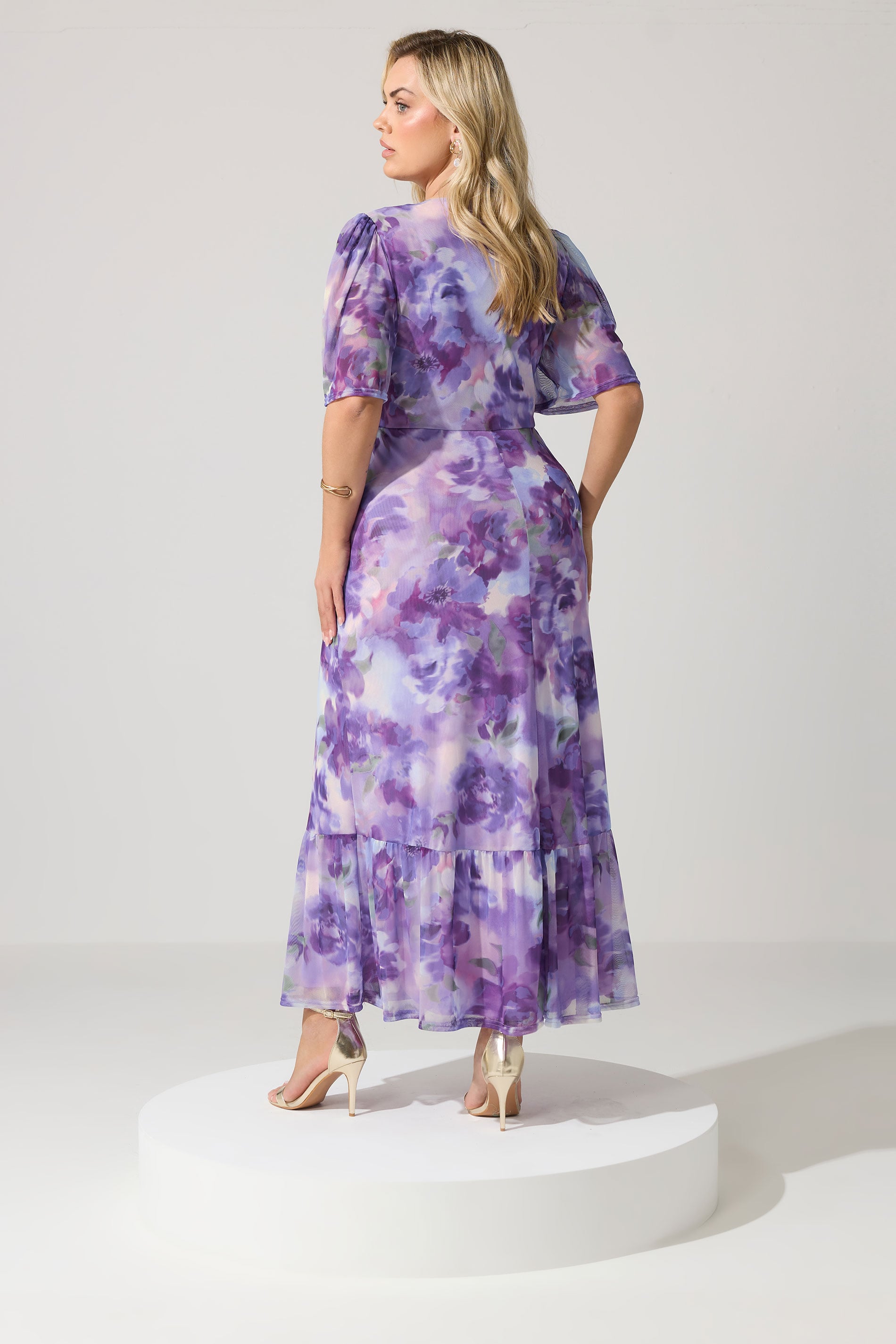 YOURS LONDON Plus Size Purple Floral Wrap Ruffle Hem Dress | Yours Clothing 2