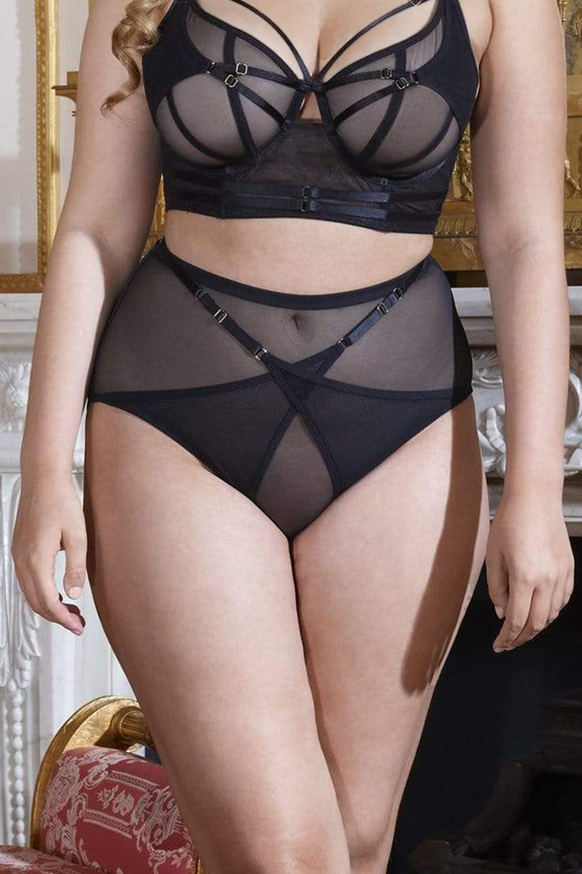 PLAYFUL PROMISES Eddie Black Crossover High Waisted Briefs | Yours Clothing 2