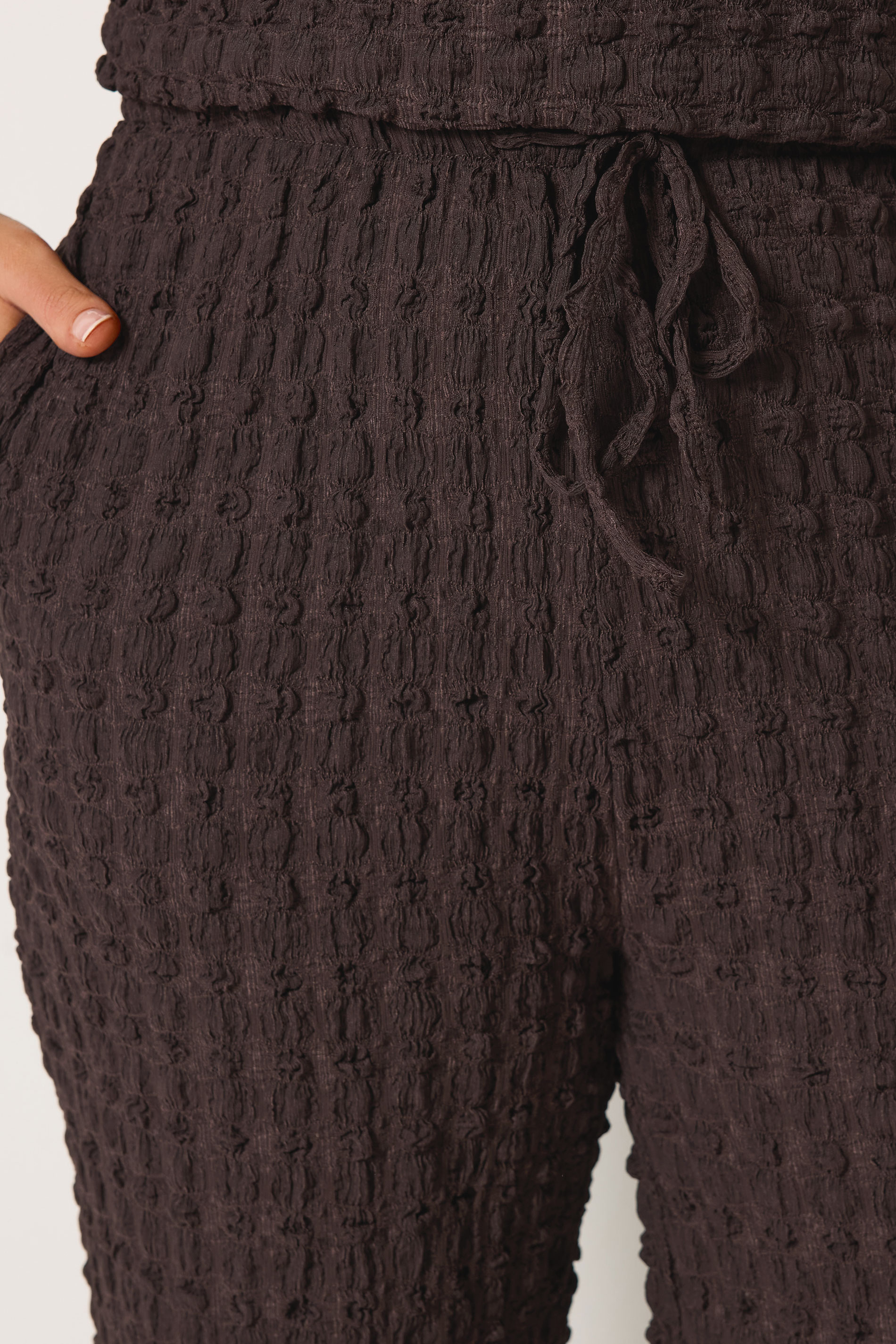 YOURS Plus Size Set Chocolate Brown Set Bubble Textured Top & Trousers | Yours Clothing 6