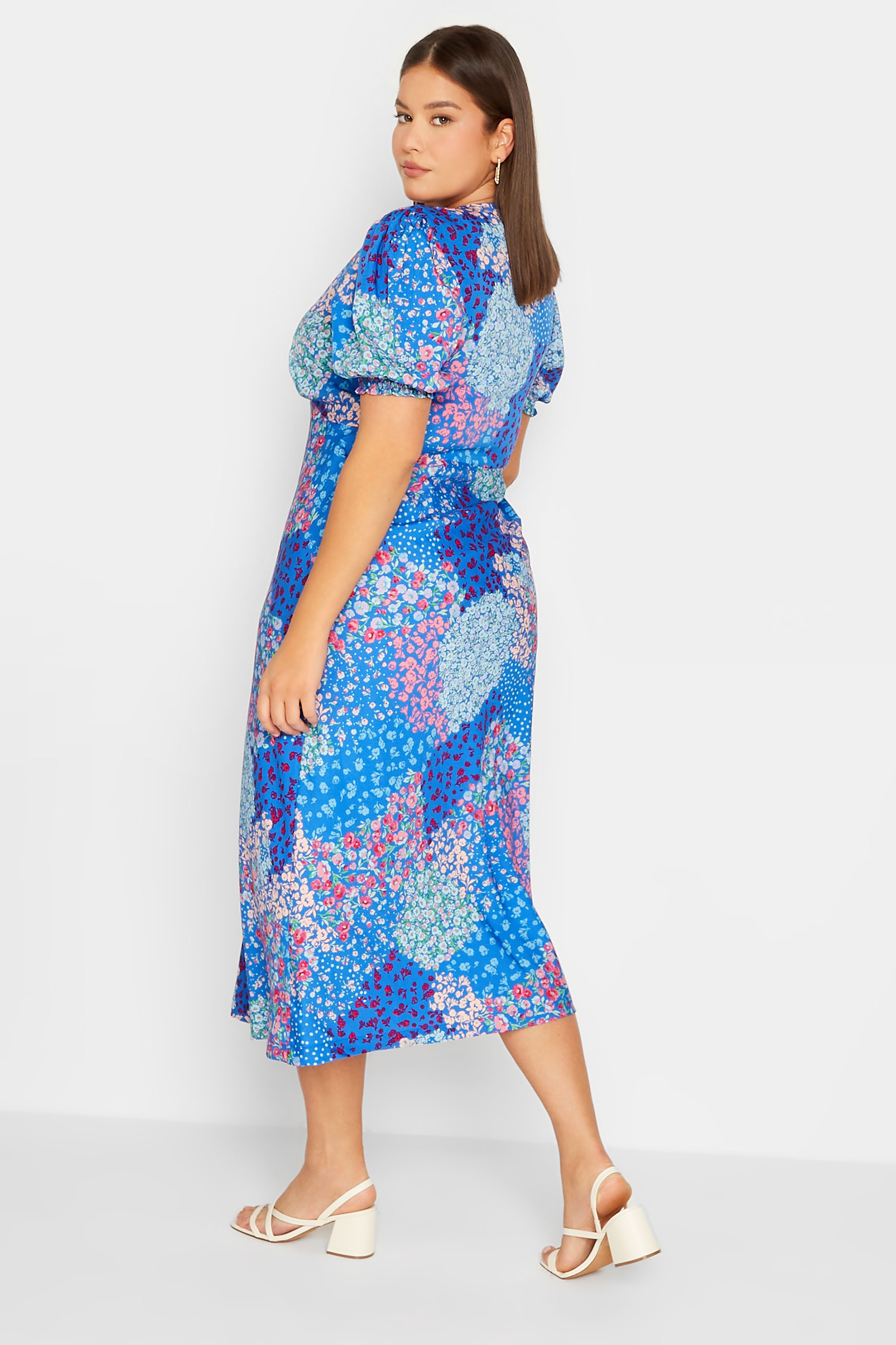 LTS Tall Womens Blue Floral Midi Tea Dress | Long Tall Sally  3