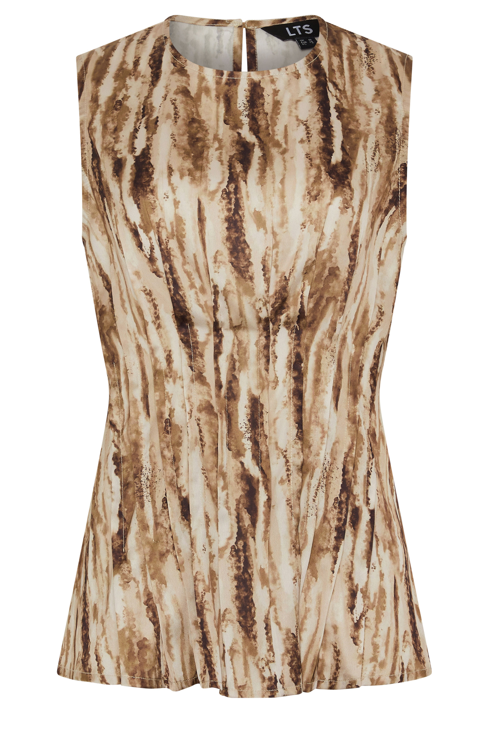 LTS Tall Chocolate Brown Abstract Print Satin Pleated Vest Top | Long Tall Sally  5