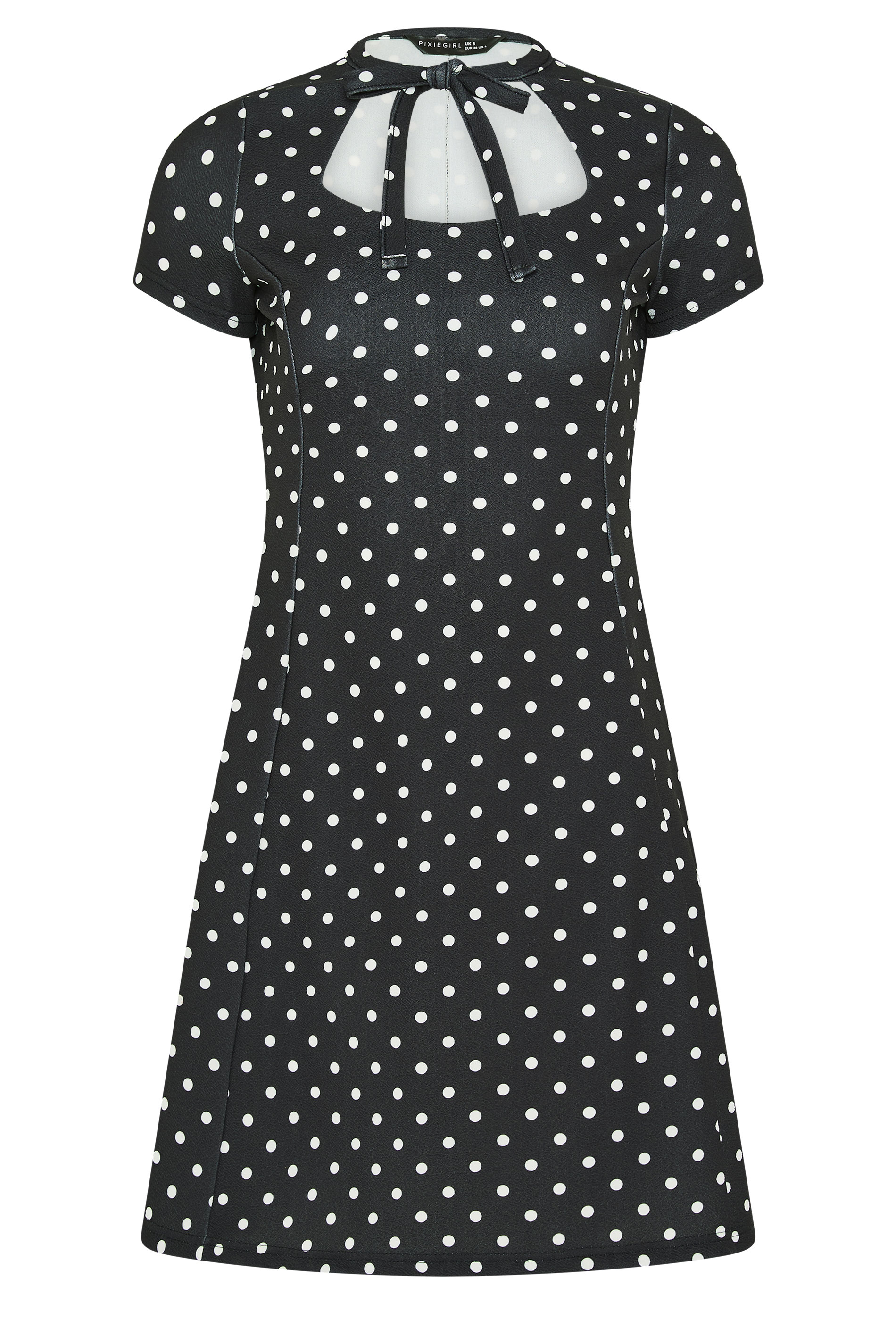 PixieGirl Petite Women's Black Polka Dot Tie Detail Mini Dress | PixieGirl 6