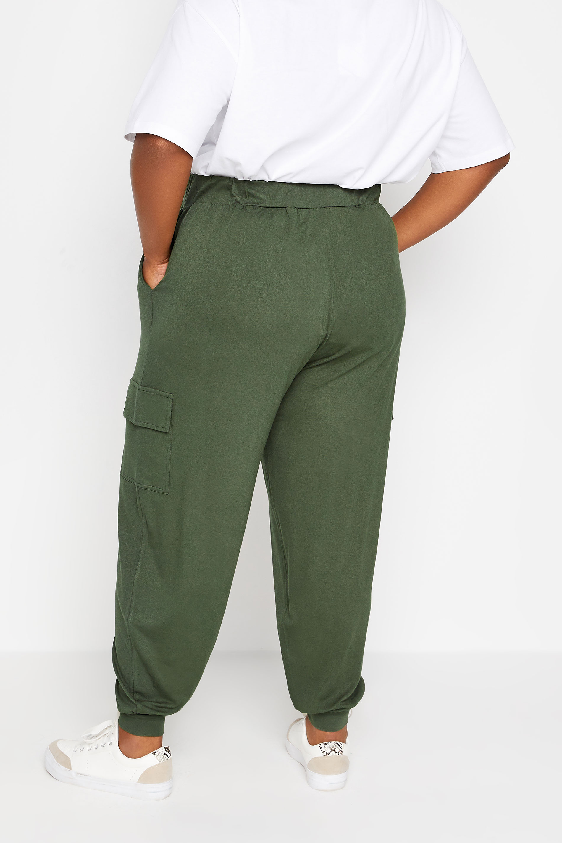 YOURS Plus Size Khaki Green Cargo Pocket Harem Joggers | Yours Clothing 2