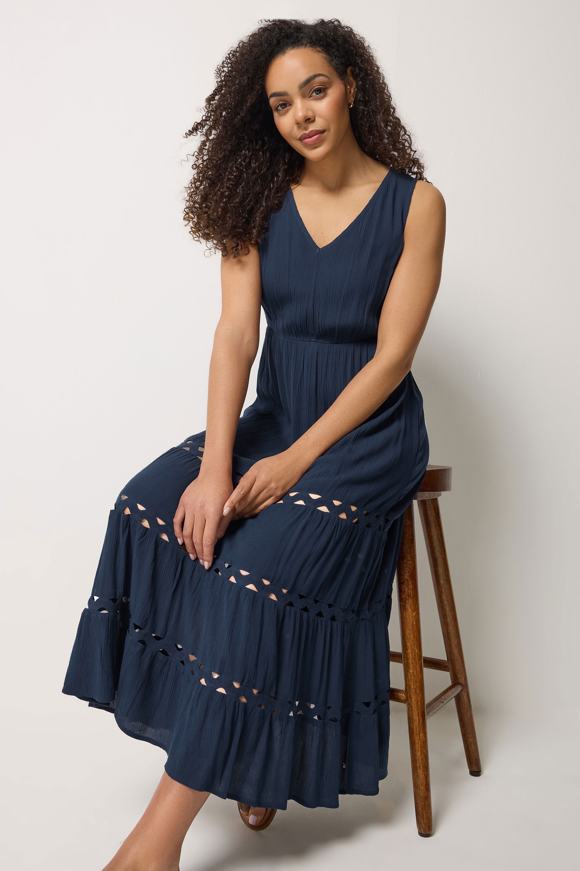 M&Co Navy Blue Sleeveless Tiered Maxi Dress | M&Co 3