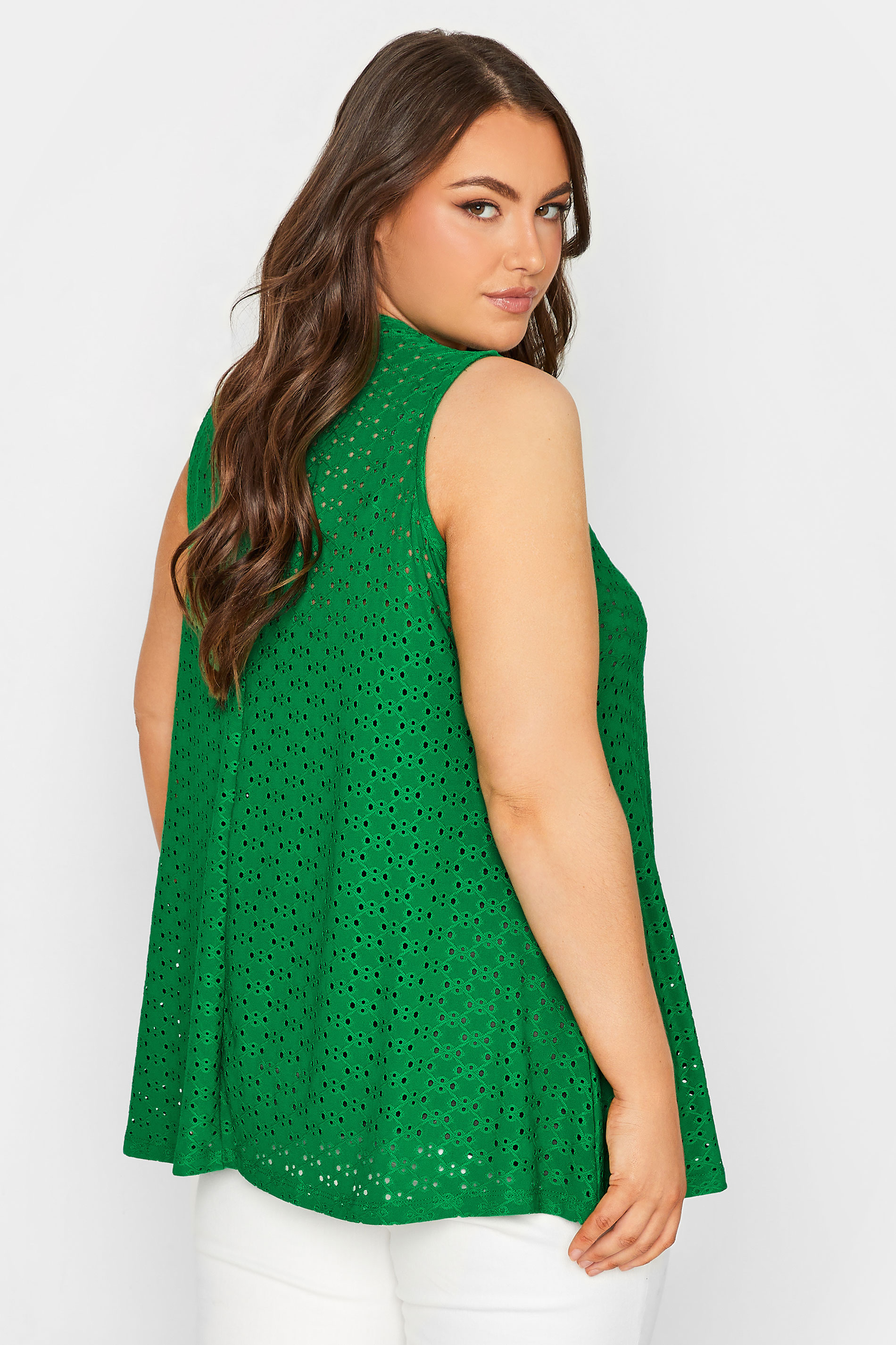 YOURS Plus Size Green Pointelle Vest Top | Yours Clothing 3