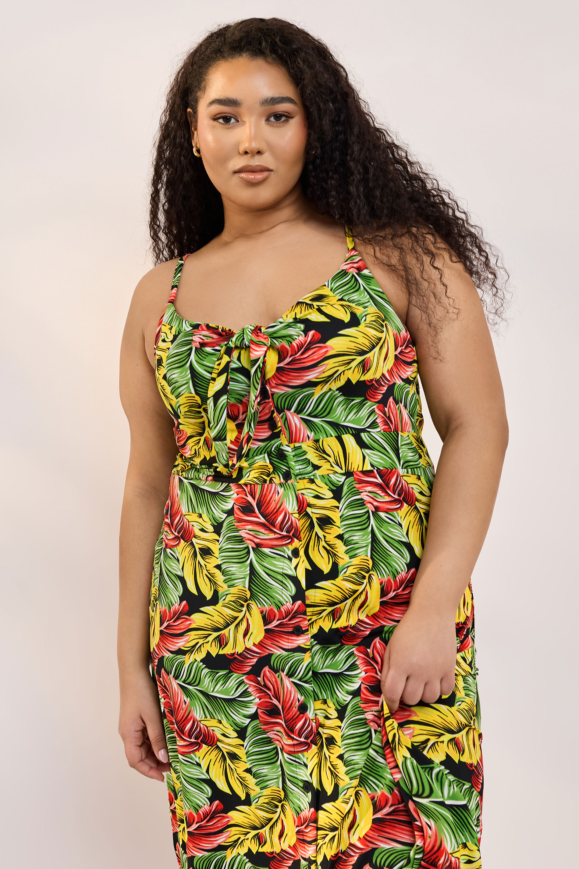 YOURS Plus Size Yellow & Green Tropical Leaf Print Maxi Dress | Yours Clothing 4