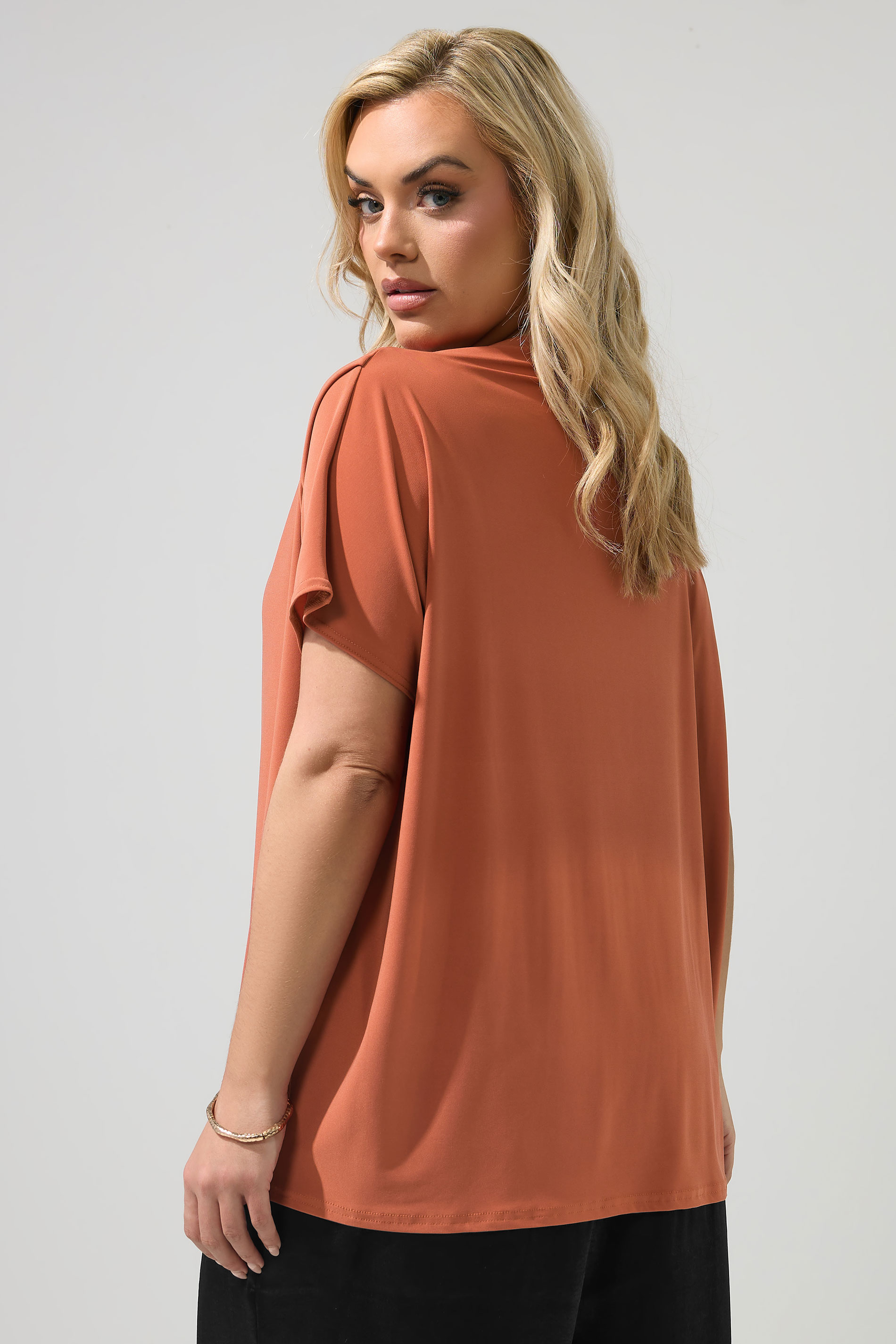YOURS LONDON Plus Size Rust Orange Drape Shoulder Top | Yours Clothing 2