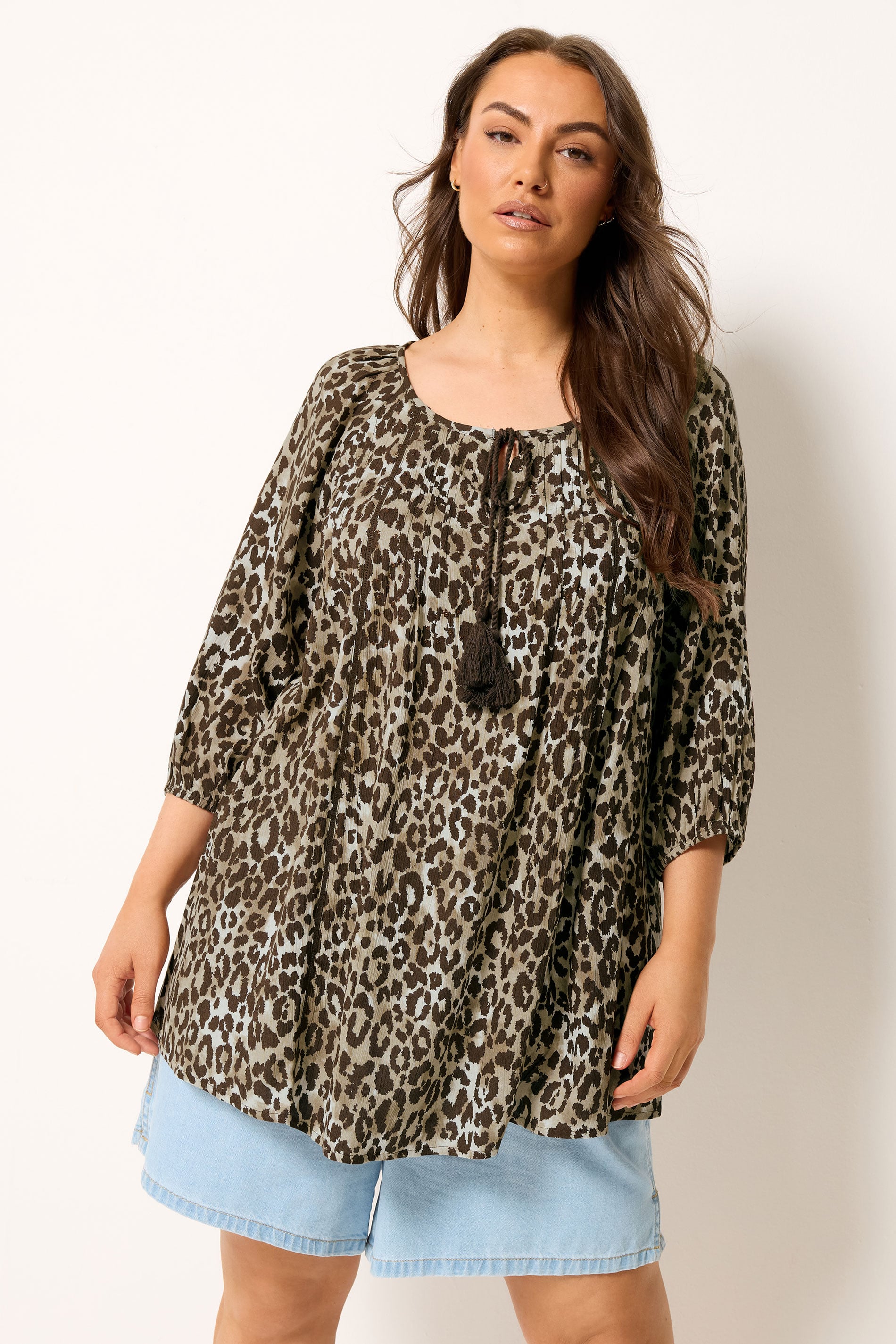 YOURS Plus Size Brown Leopard Print Swing Blouse | Yours Clothing 3