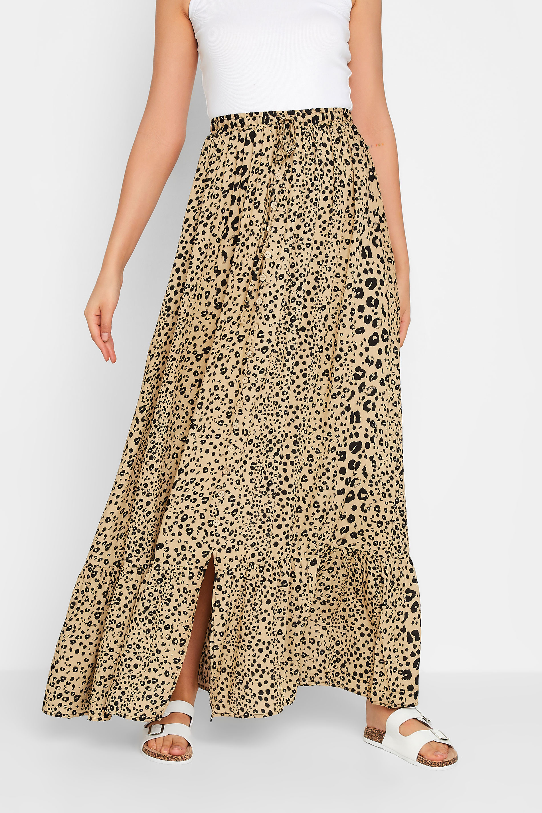 LTS Tall Women's Natural Brown Leopard Print Maxi Skirt | Long Tall Sally 1
