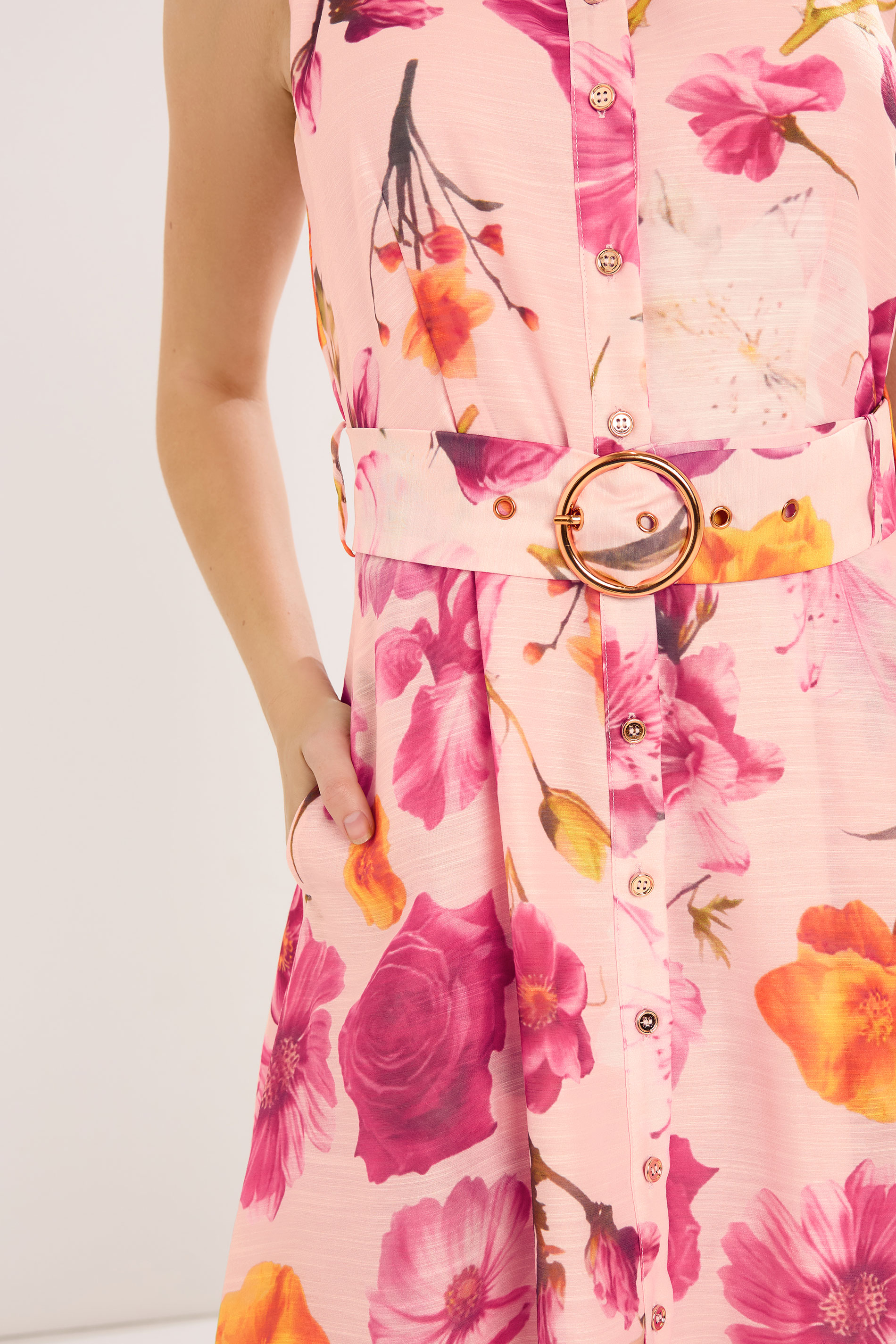 STAR Pink Floral Sleeveless Shirt Dress | StarByJM 4