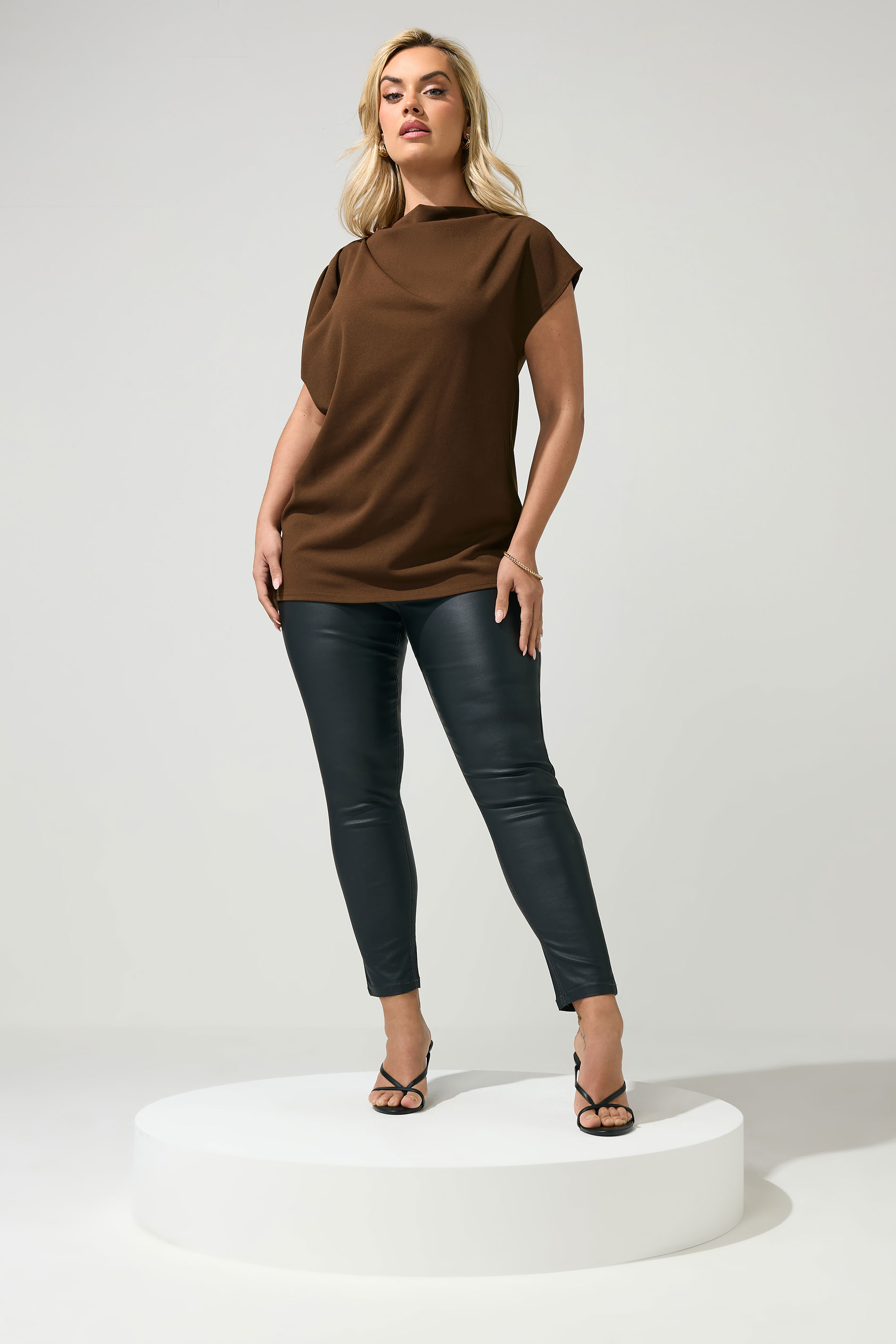 YOURS LONDON Plus Size Chocolate Brown Drape Shoulder Top | Yours Clothing 1