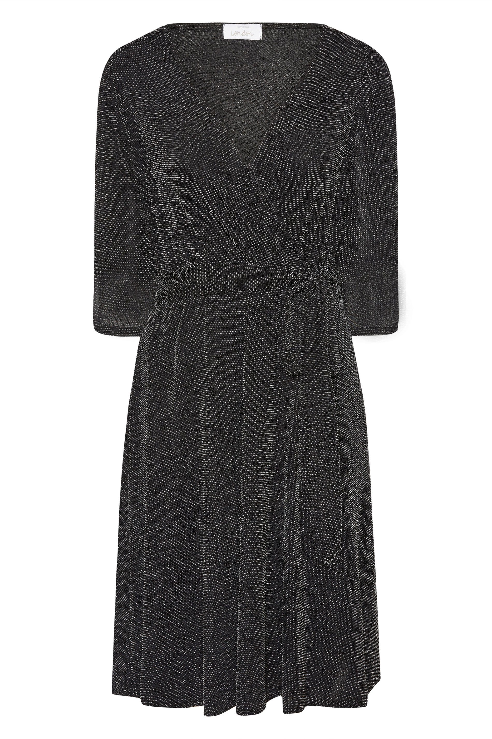 Robes Grande Taille Grande taille  Robes Portefeuilles | YOURS LONDON - Robe Noire Midi Cache-Coeur Pailletté - BF51386