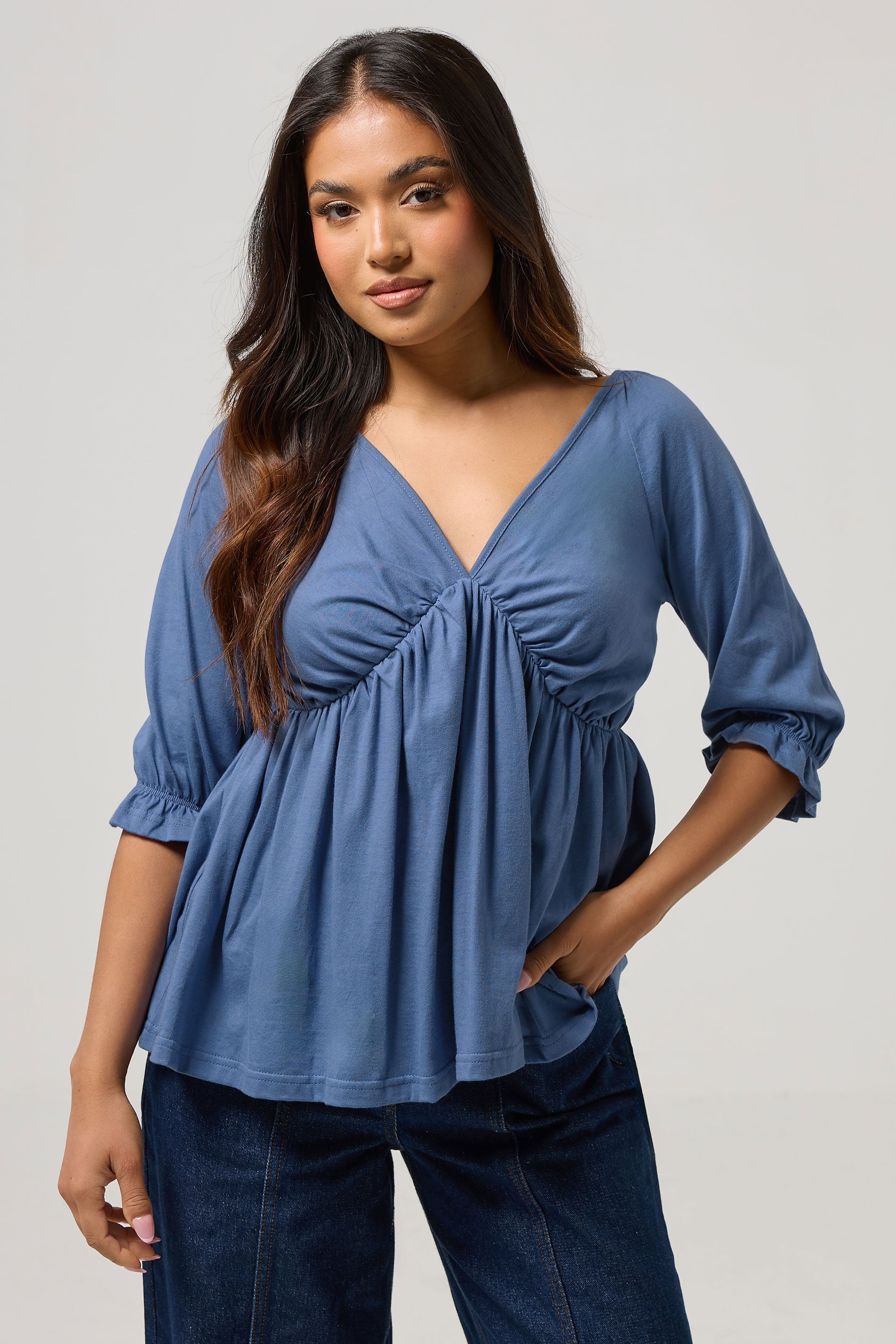 PixieGirl Petite Women's Blue Cotton Smock Top | PixieGirl 3