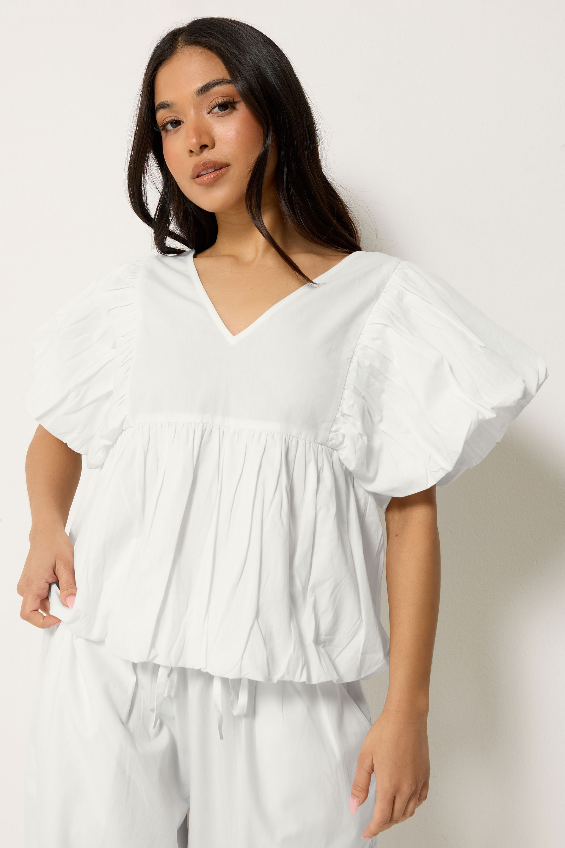 PixieGirl Petite Women's White Cotton Puff Sleeve Top | PixieGirl 3