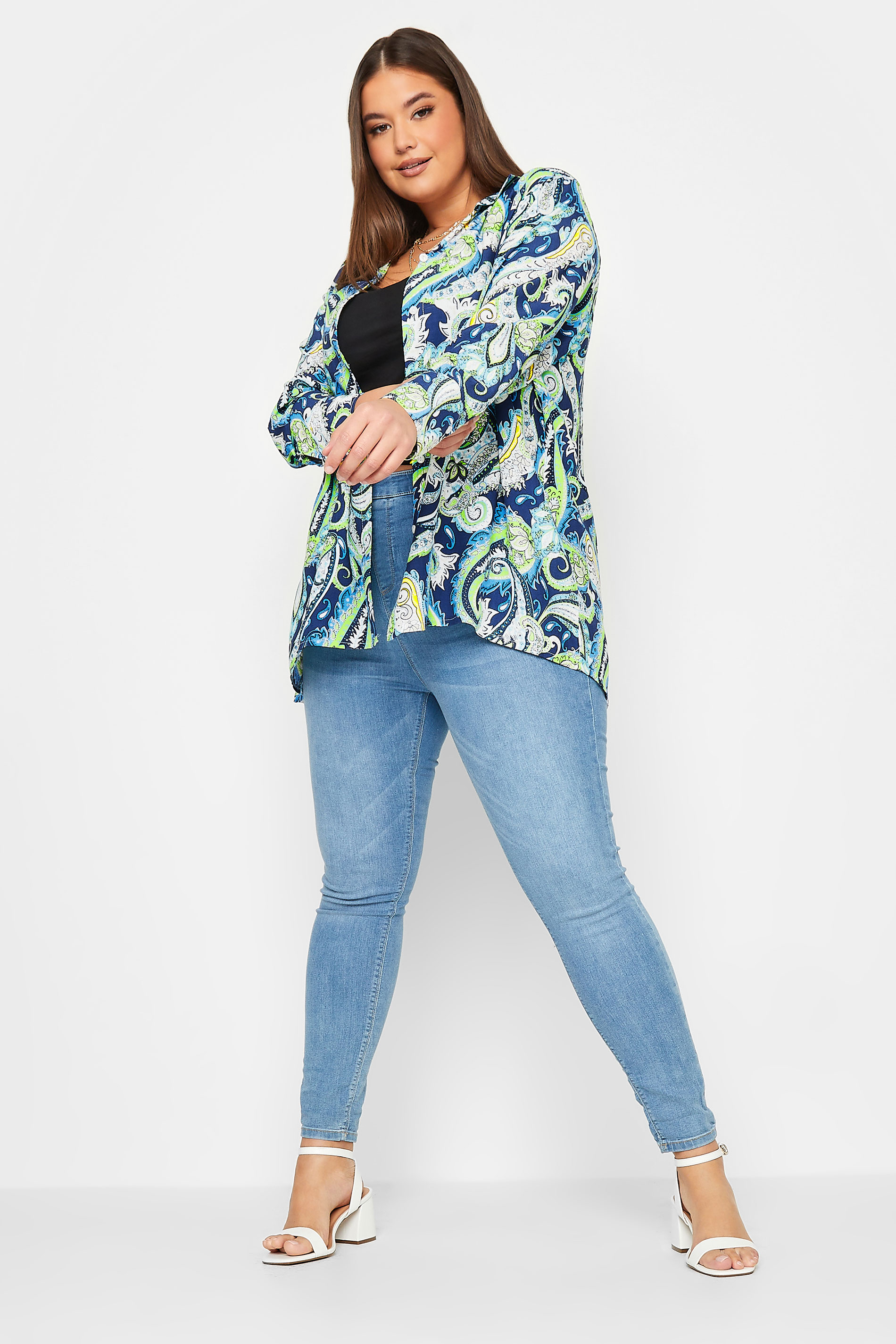 YOURS Curve Plus Size Navy Blue Paisley Print Long Sleeve Shirt | Yours Clothing  3