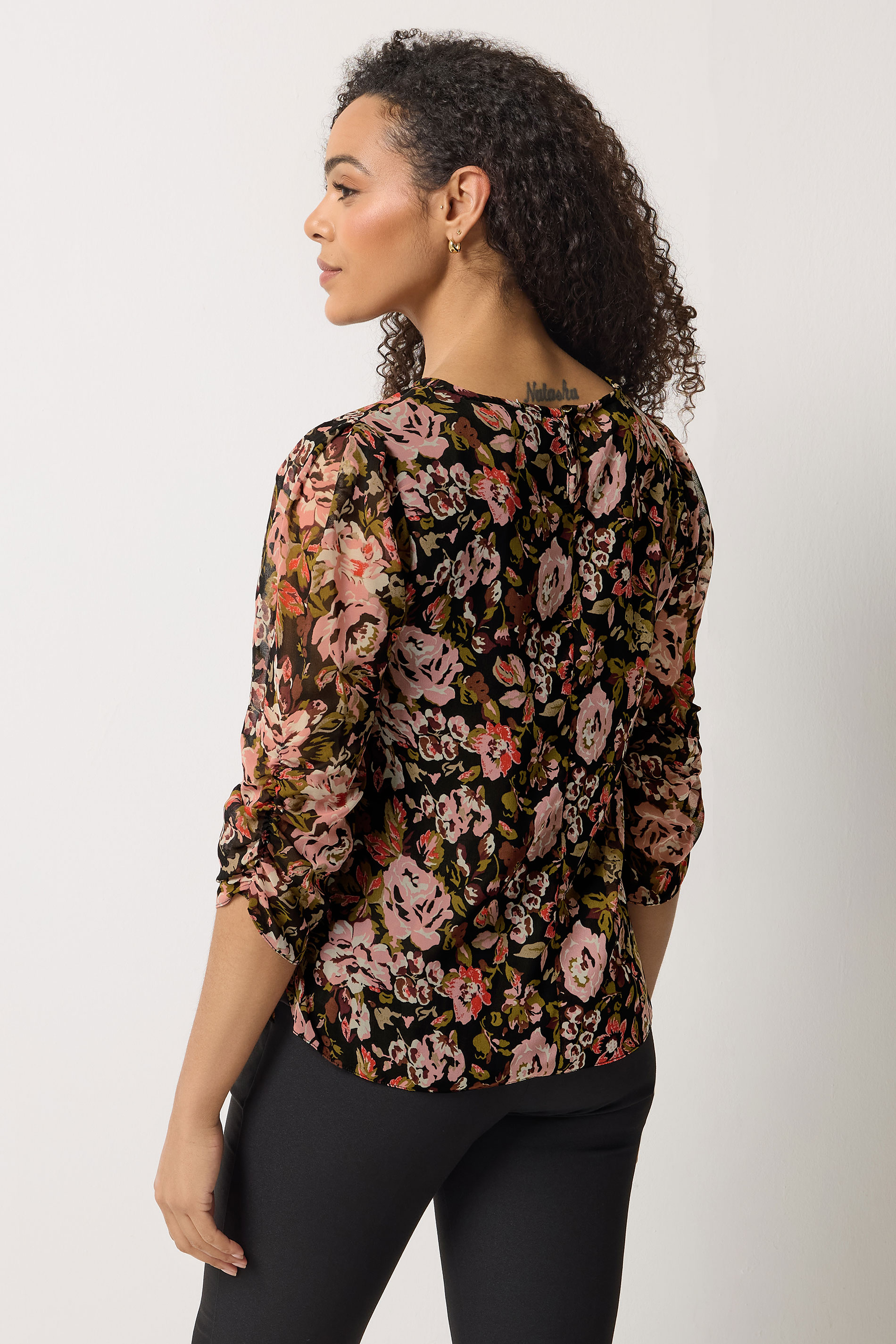 M&Co Black Floral Angel Sleeve Blouse | M&Co 2