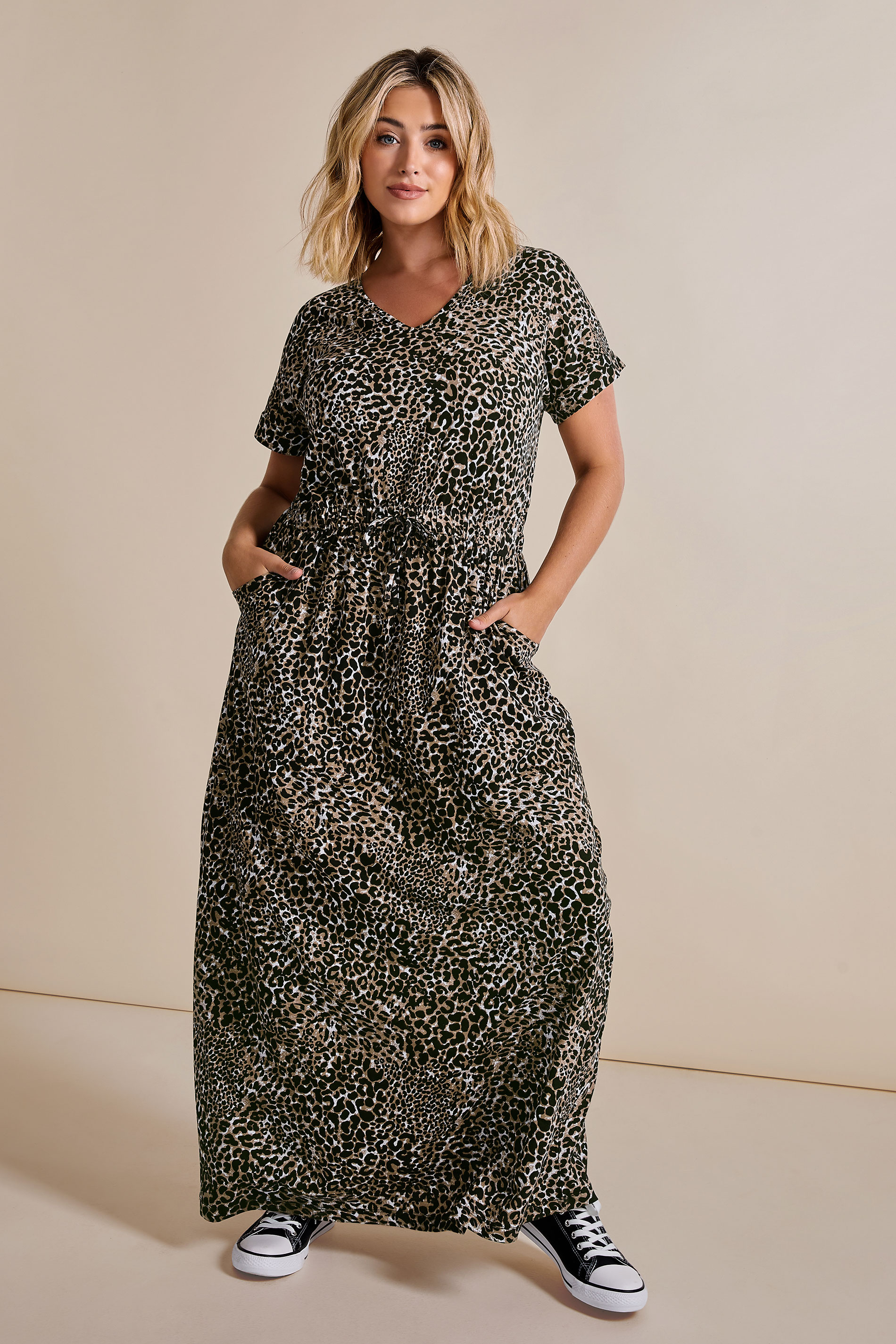 YOURS Curve Brown Leopard Print Maxi T-Shirt Dress | Yours Clothing 1