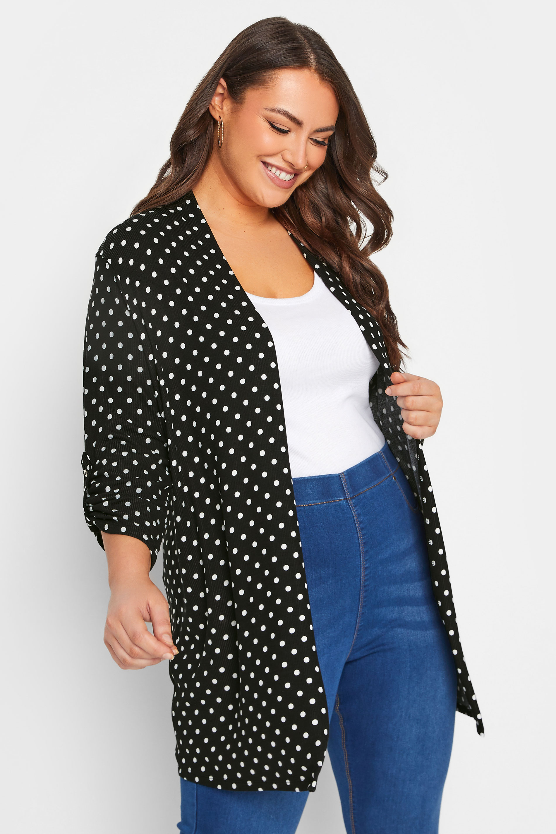 YOURS Curve Plus Size Black Polka Dot Cardigan | Yours Clothing  1