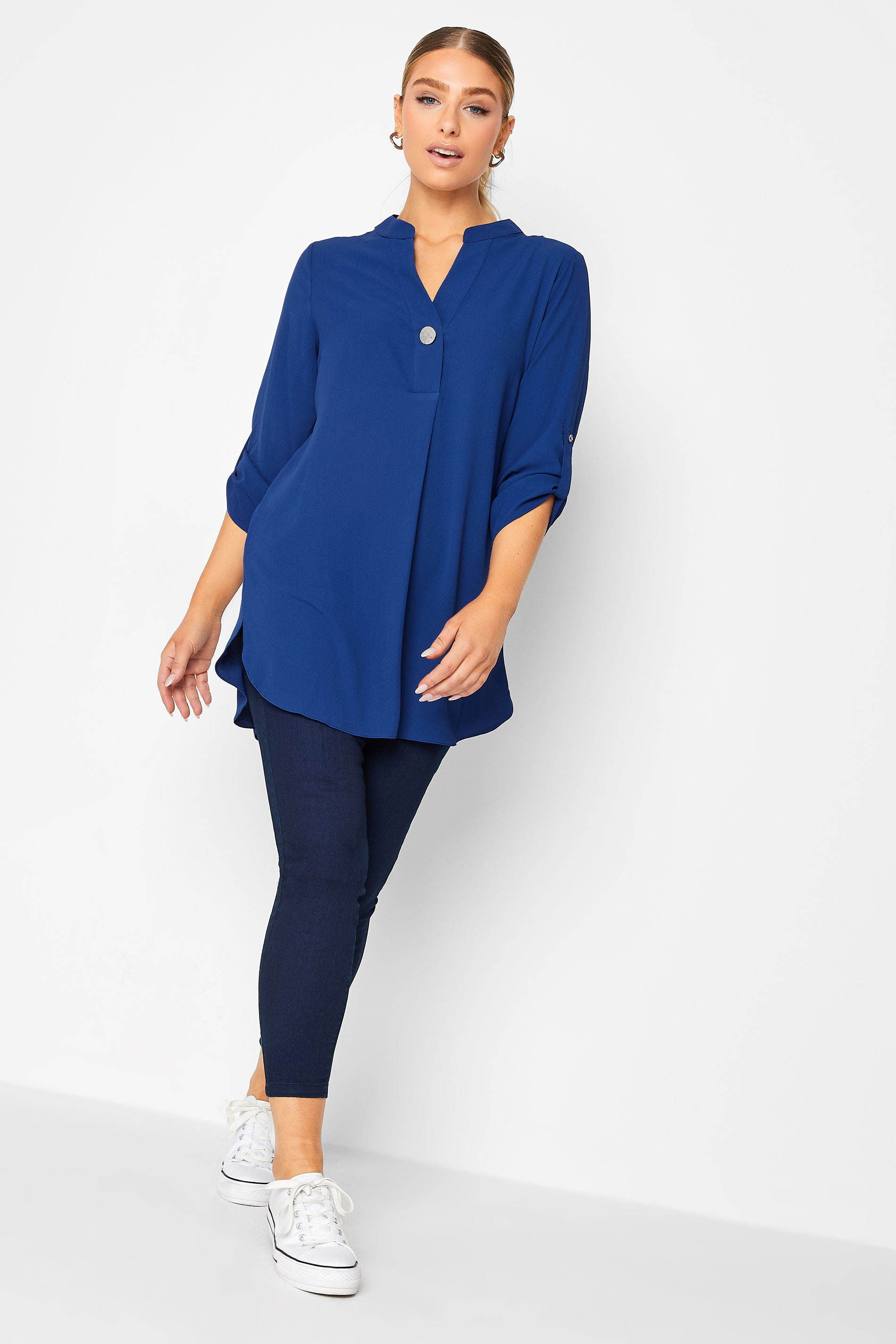 M&Co Cobalt Blue Long Sleeve Button Blouse | M&Co 2